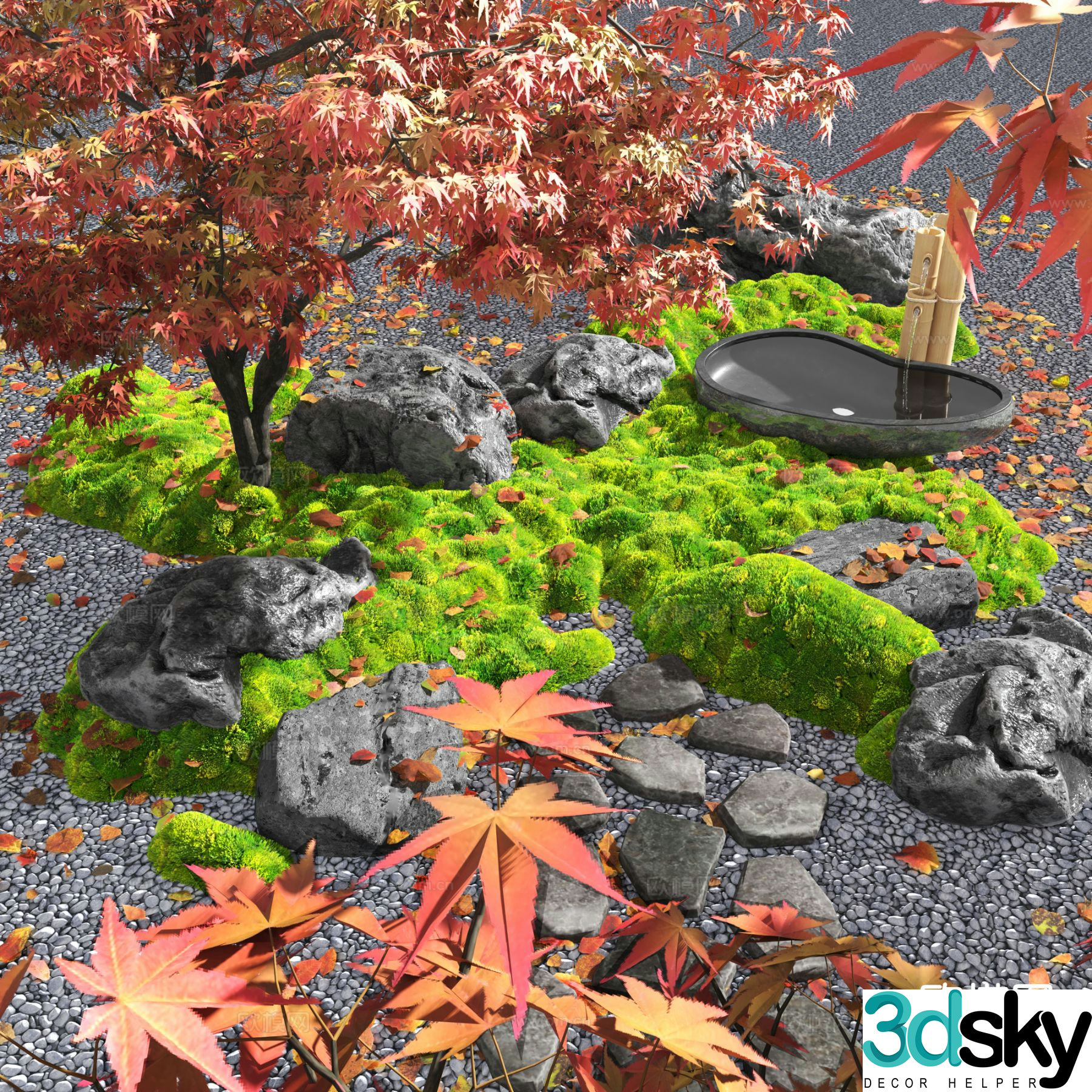 Courtyard landscape sketch moss landscaping 3D model
