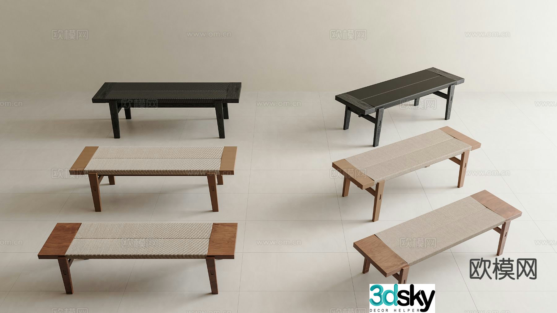 Medieval style stool bench wooden bench 3d model