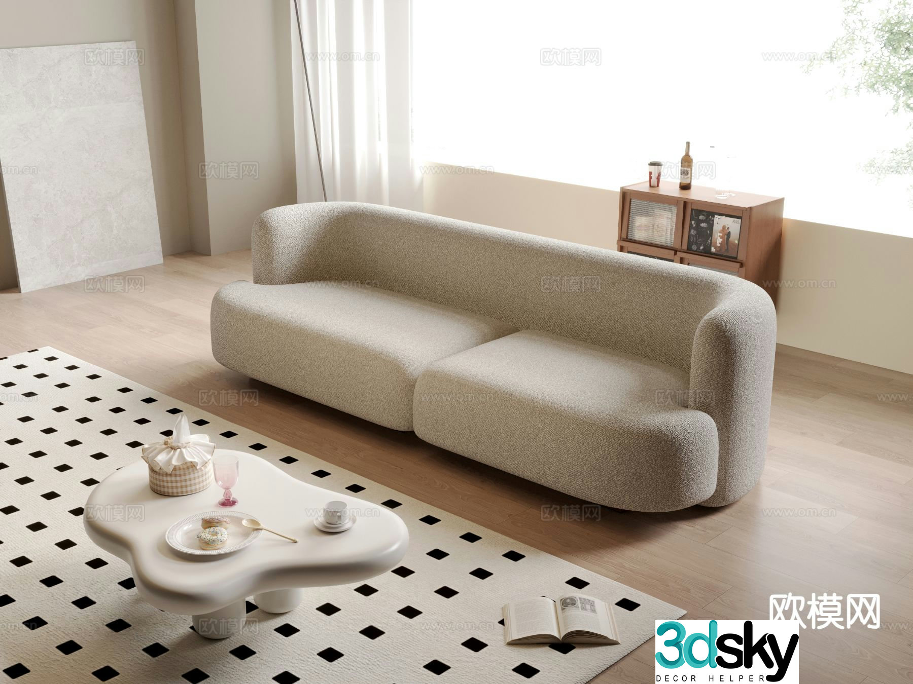 Cream style double sofa 3d model