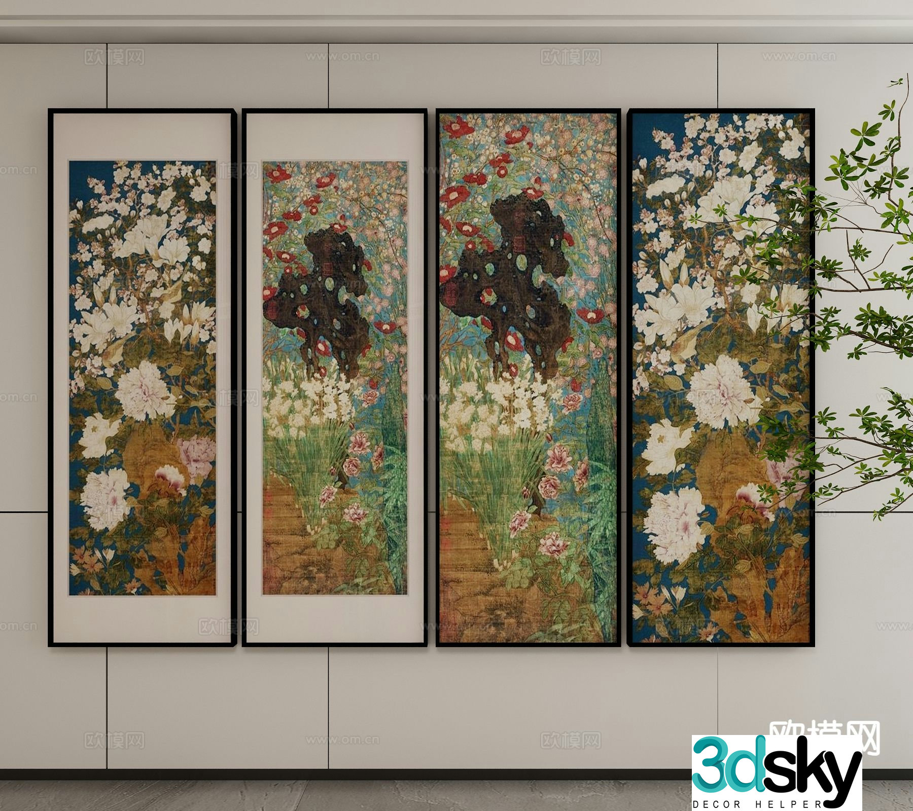 New Chinese style ink painting flower painting decorative painting 3d model