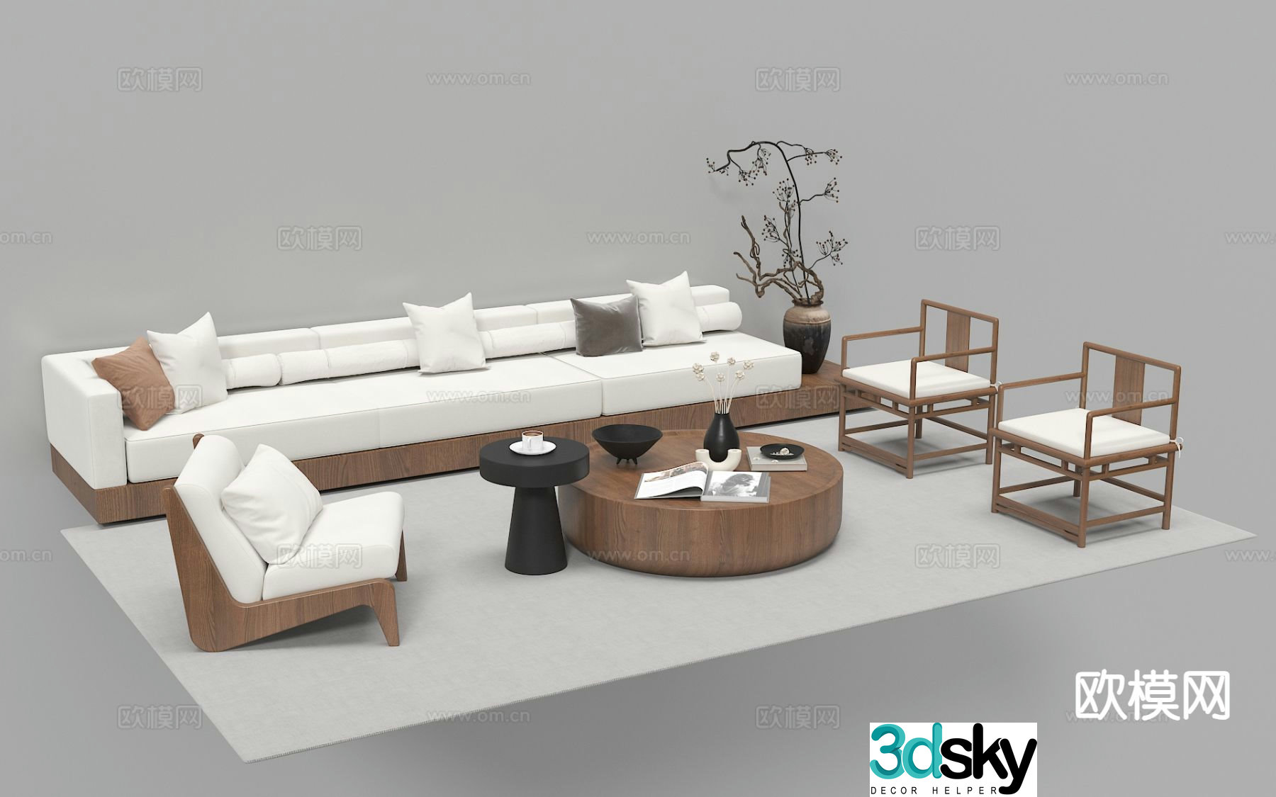New Chinese style modular sofa 3d model