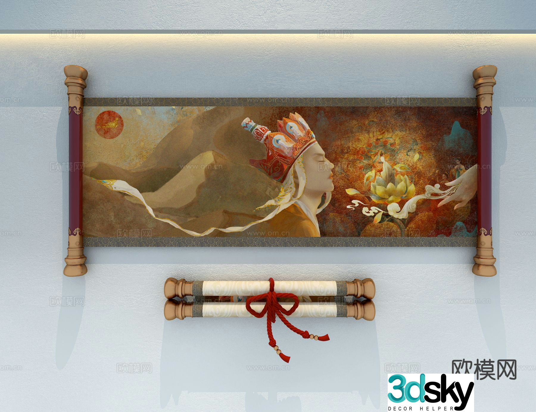 New Chinese style scroll painting art painting scroll 3d model