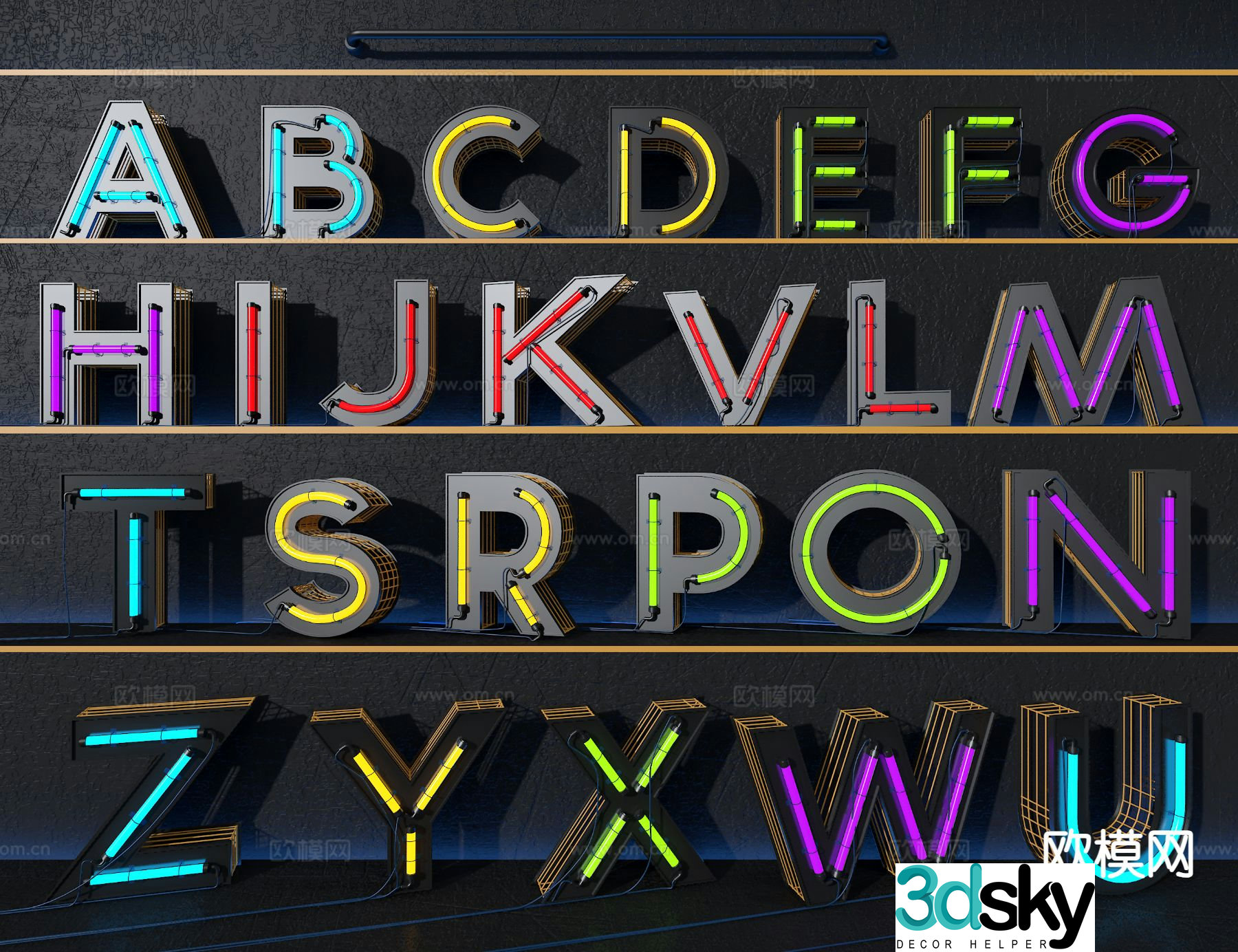 Letter Neon Light Decorative Light Advertising Light 3d model