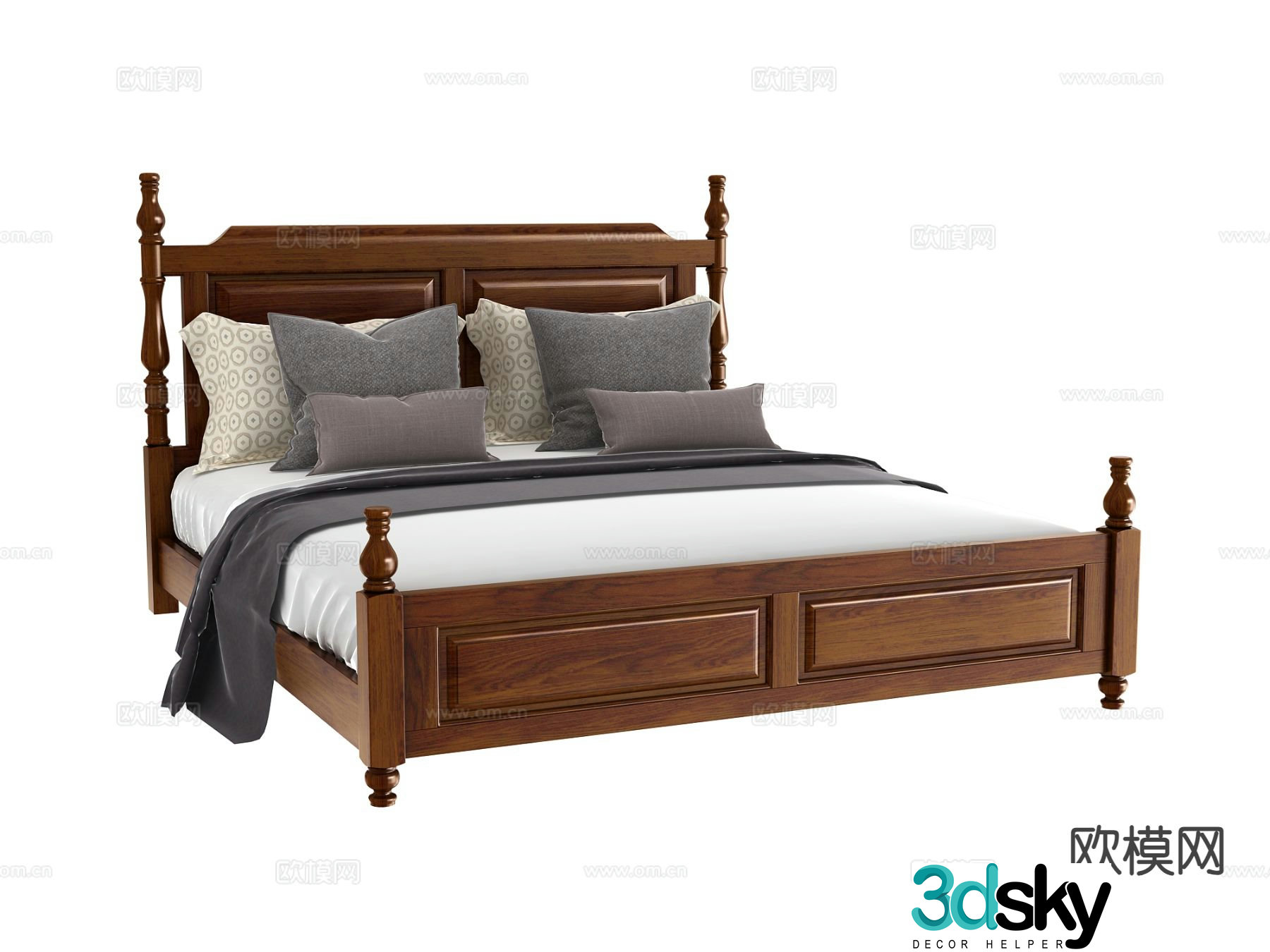 European double bed 3d model