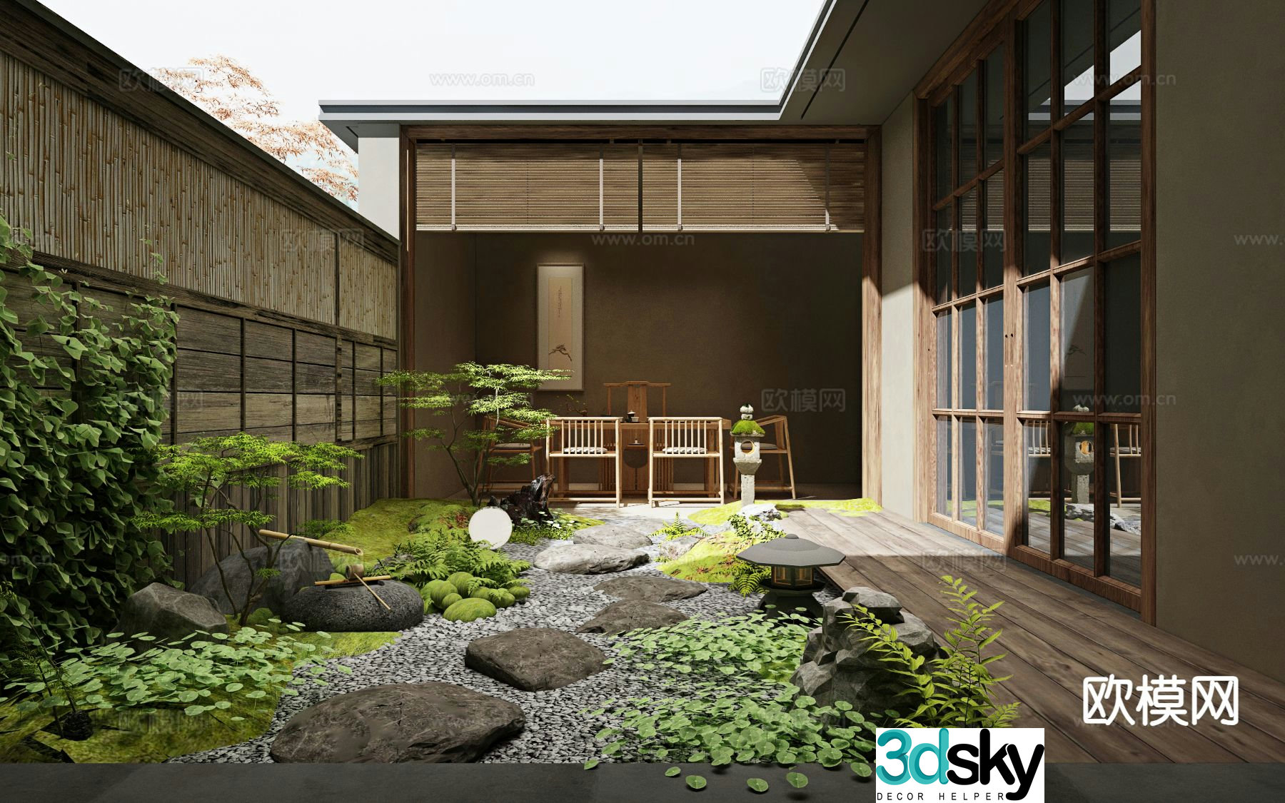 Japanese villa courtyard garden 3d model
