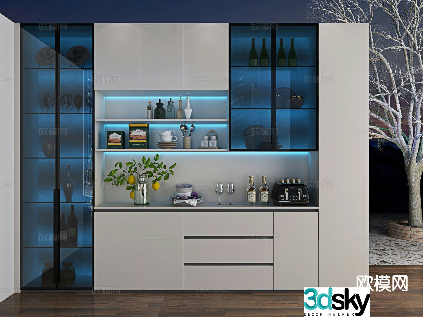 Glass sideboard wine cabinet 3d model