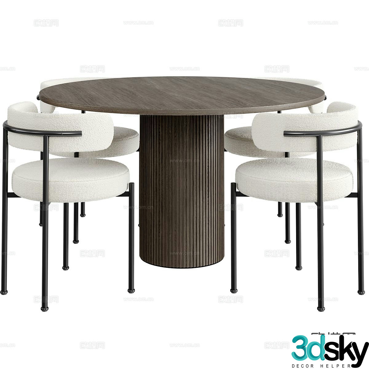 Round dining table and chairs solid wood dining table 3d model