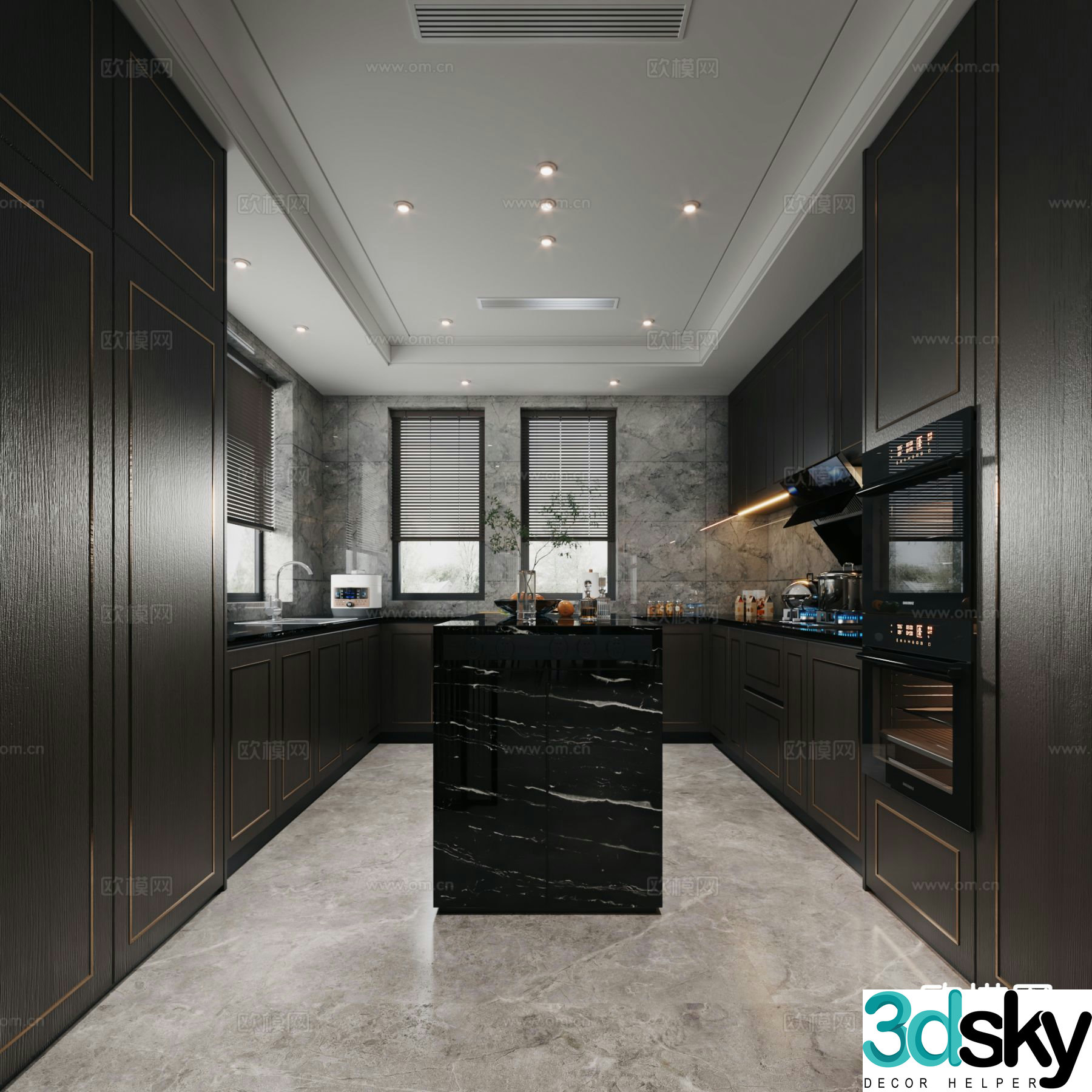 Modern island kitchen 3d model