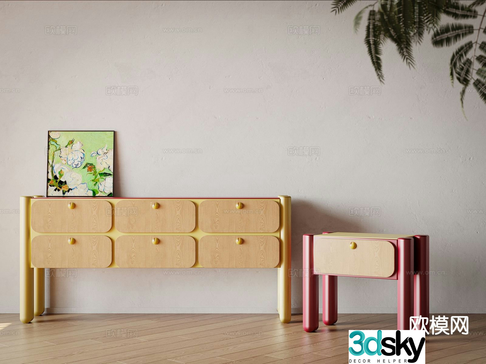 Memphis side cabinet entryway cabinet bedside table 3d model
