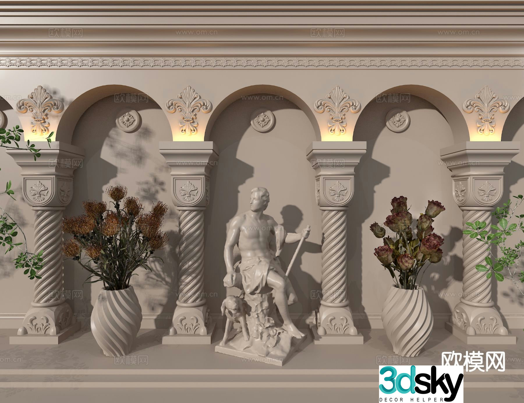 European mythological sculpture pillar 3D model