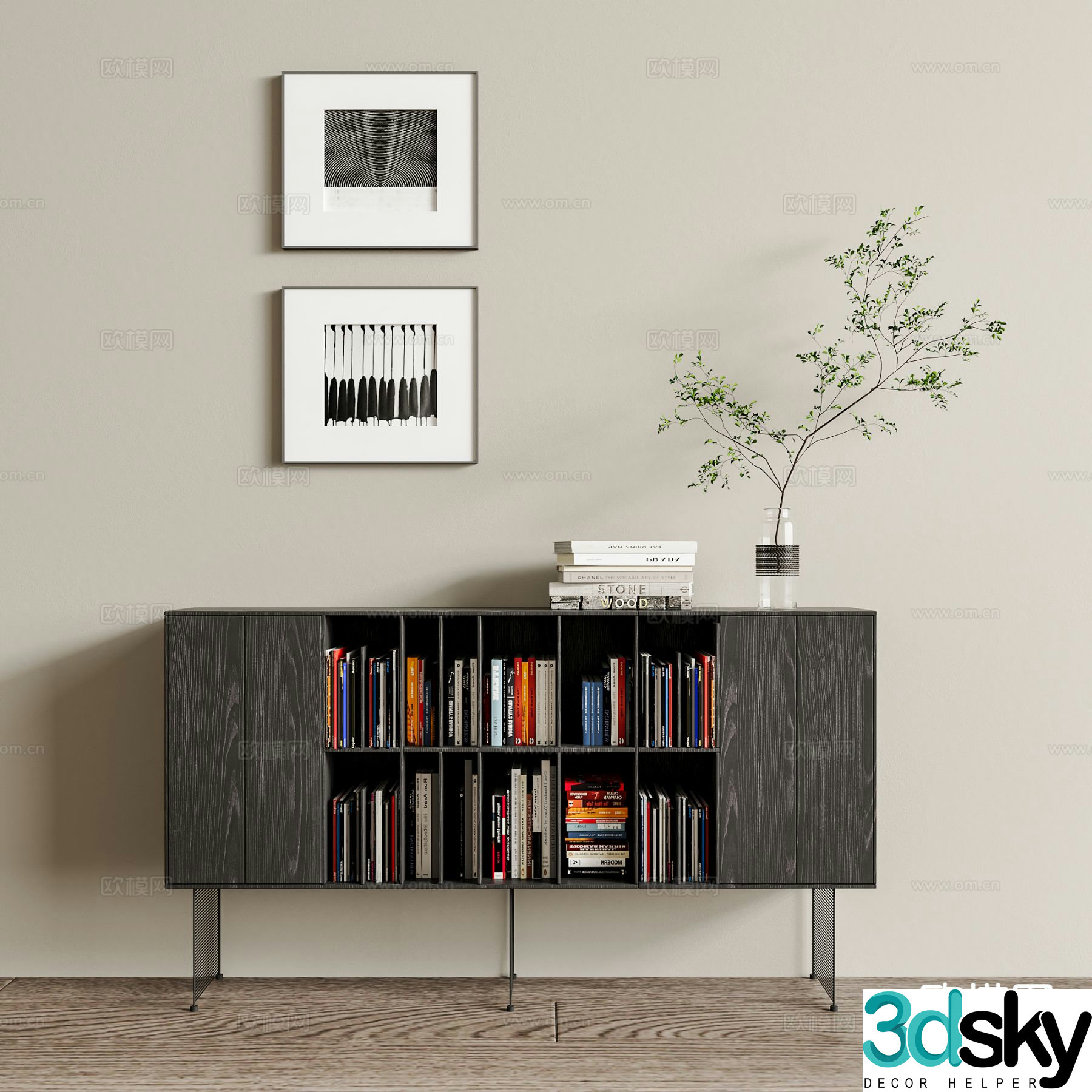 Modern low bookcase bookshelf 3d model