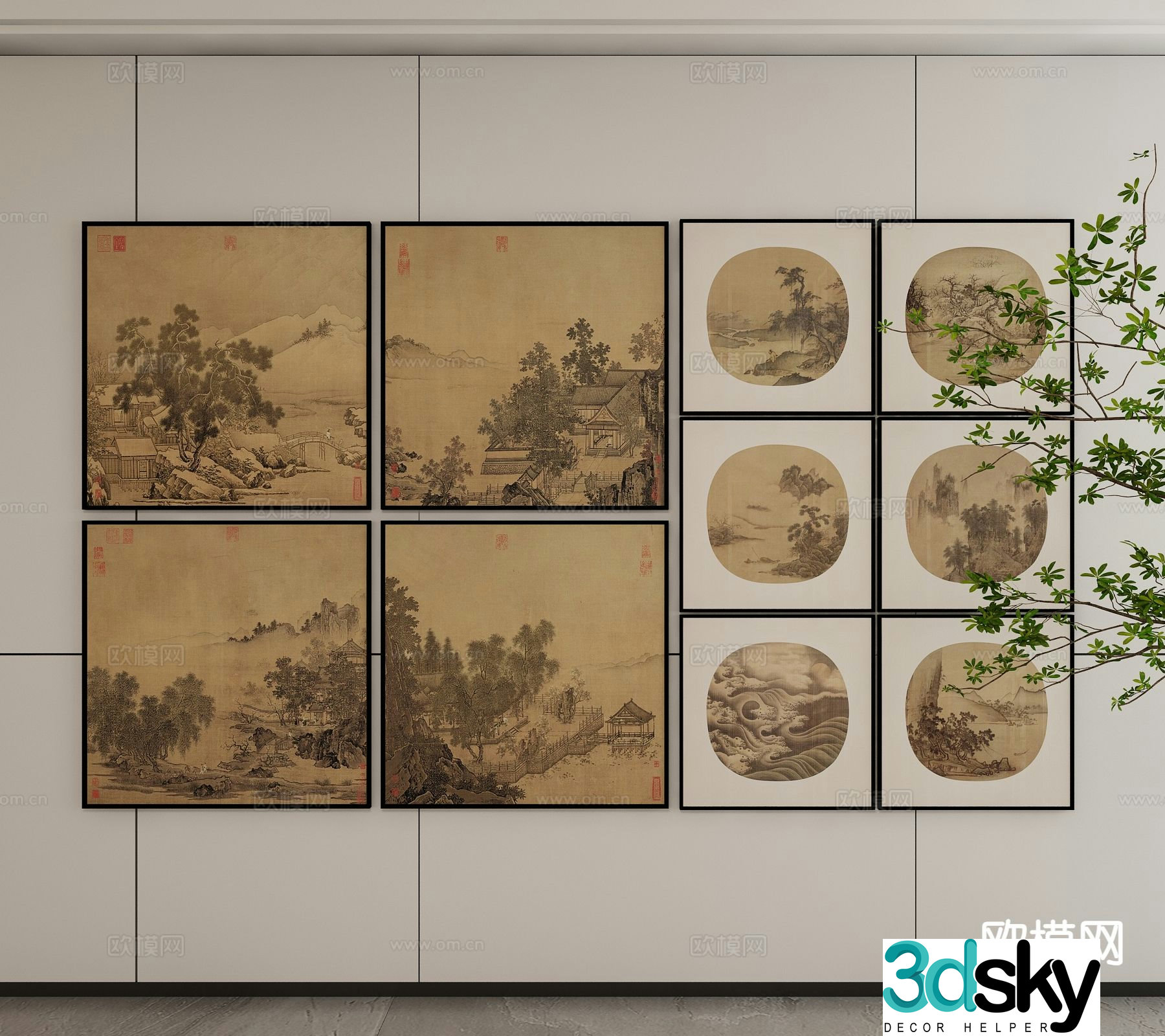 New Chinese style ink painting landscape painting decorative painting 3D model