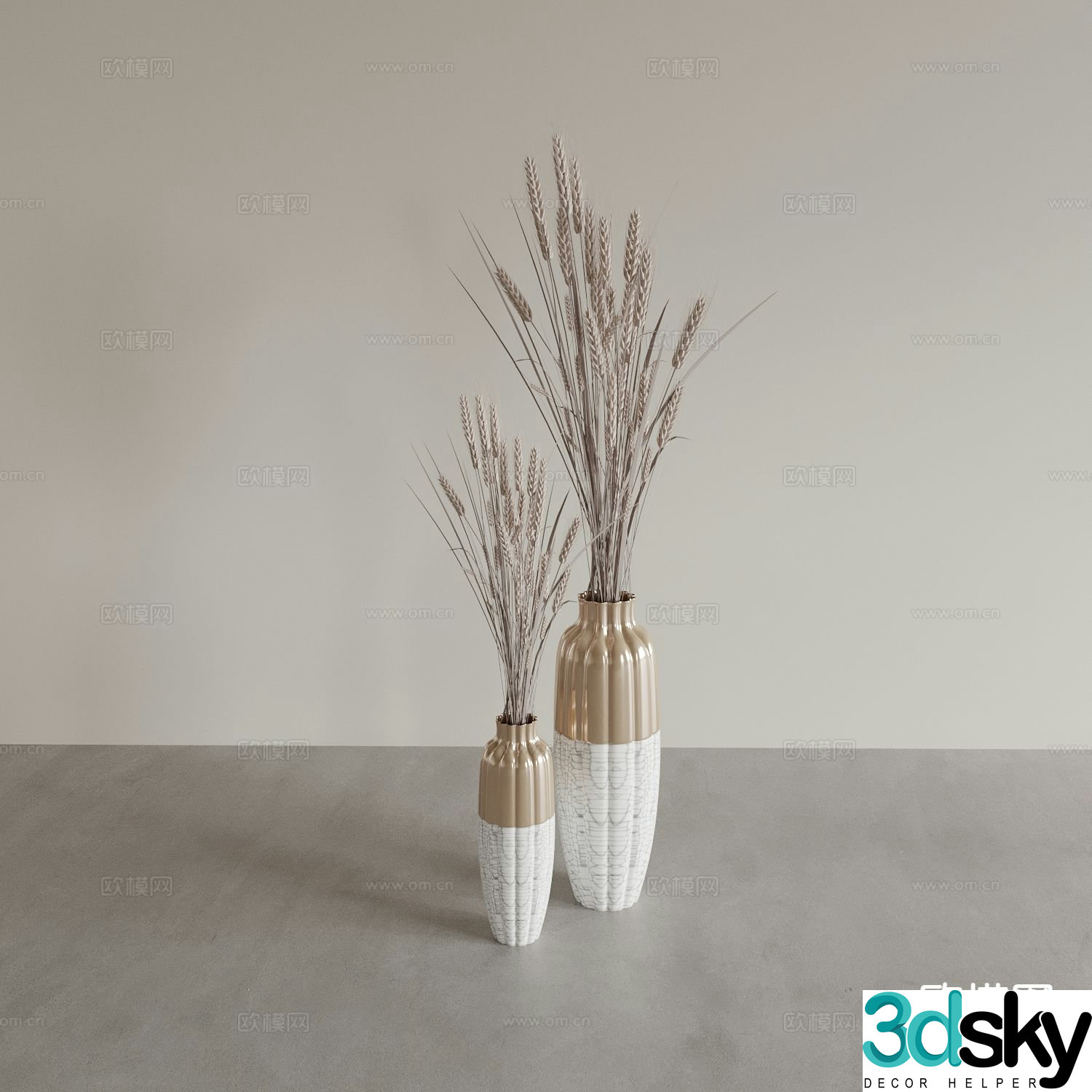 vase floral arrangement flower arrangement dried flowers wheat ears 3d model