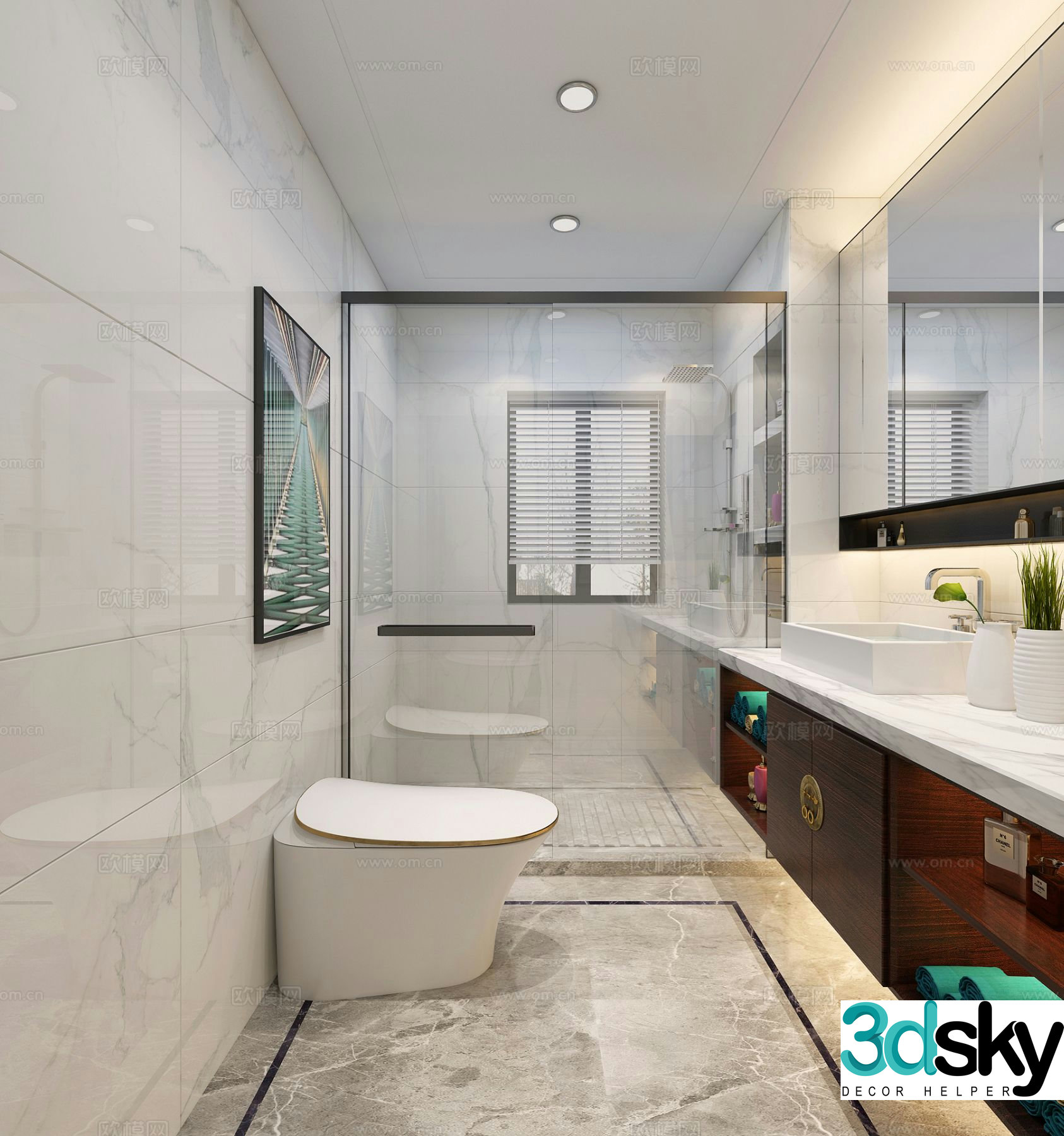New Chinese style bathroom bathroom toilet 3d model