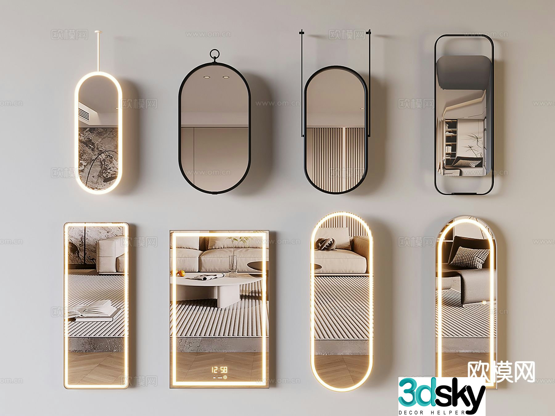 Modern mirror bathroom mirror full length mirror 3d model