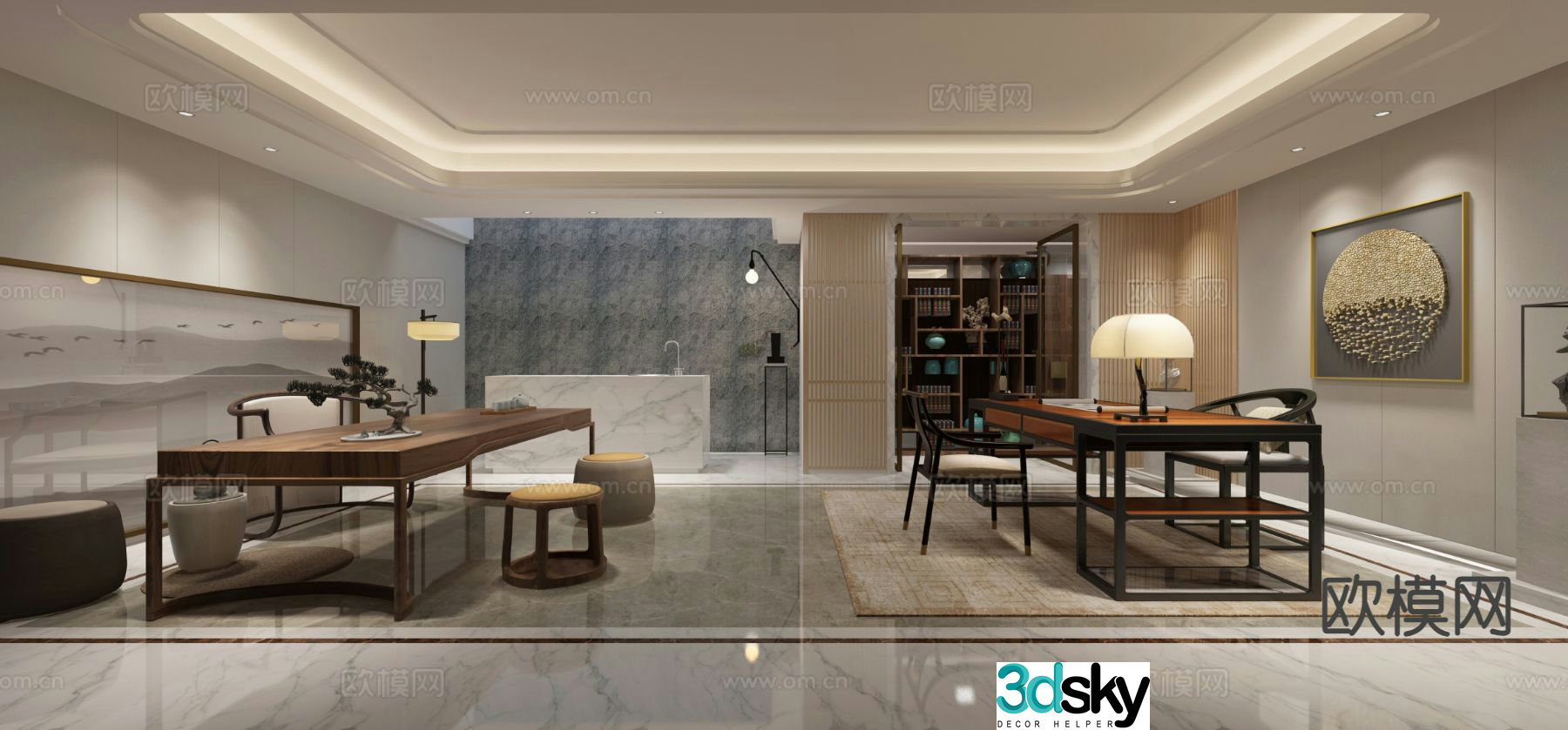 New Chinese style study 3D model