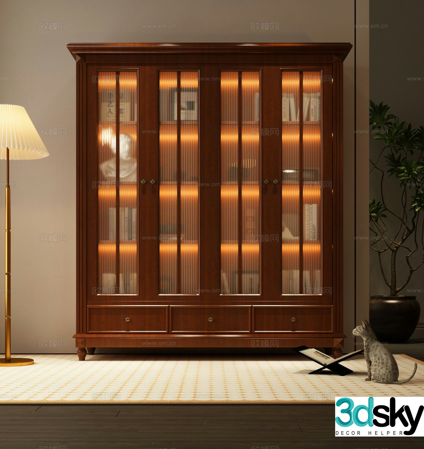 American bookcase bookshelf 3d model