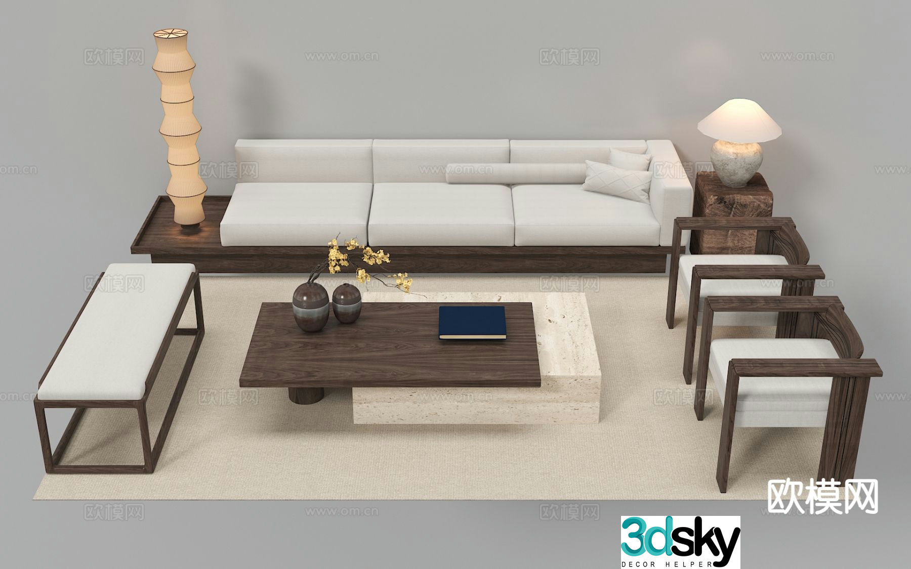 New Chinese style modular sofa 3d model