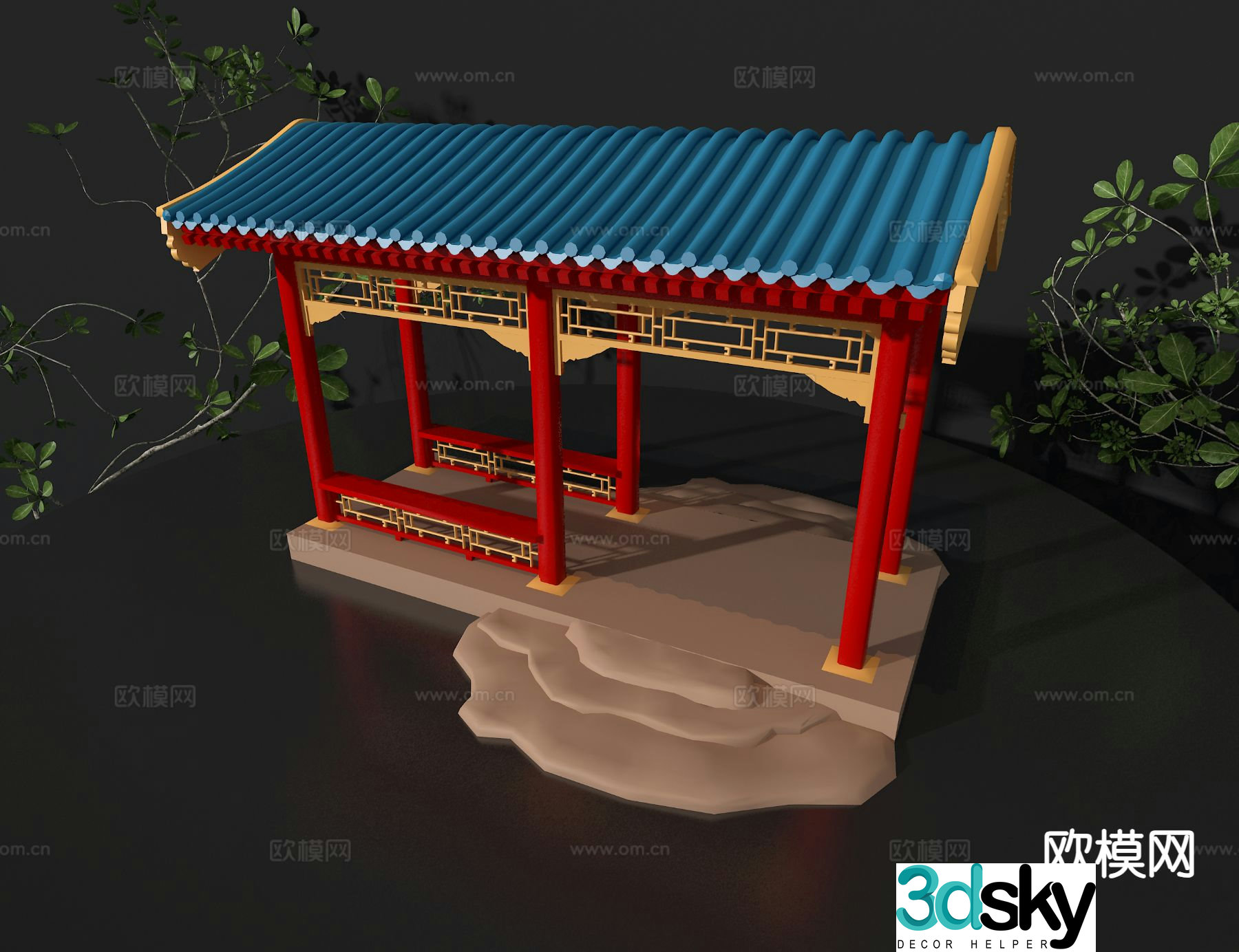 New Chinese style pavilion gallery gallery pavilion 3D model