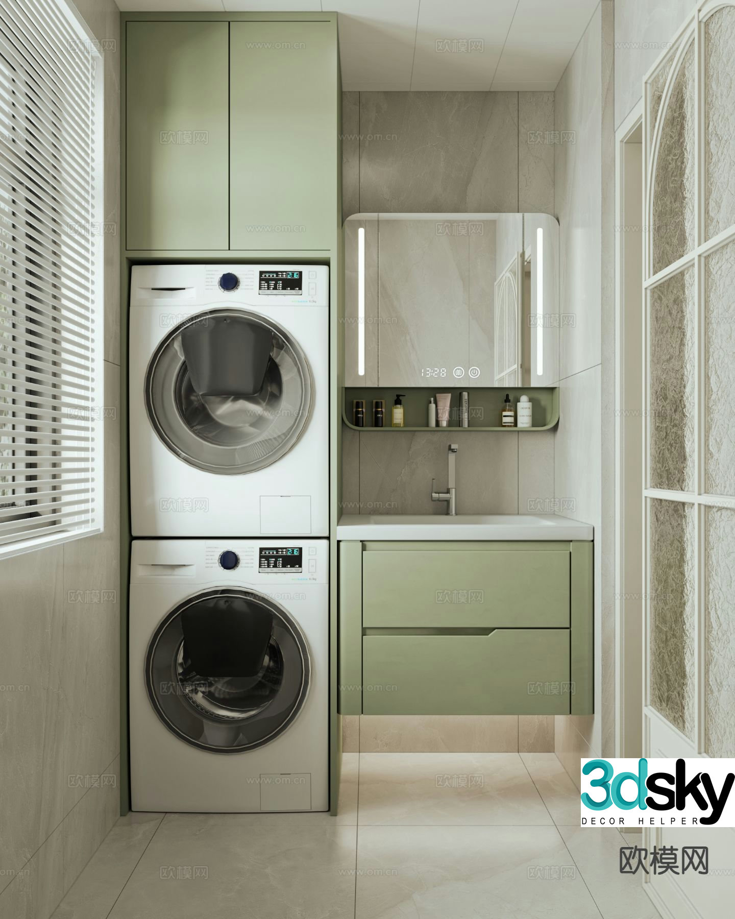 French washing machine cabinet bathroom cabinet 3d model