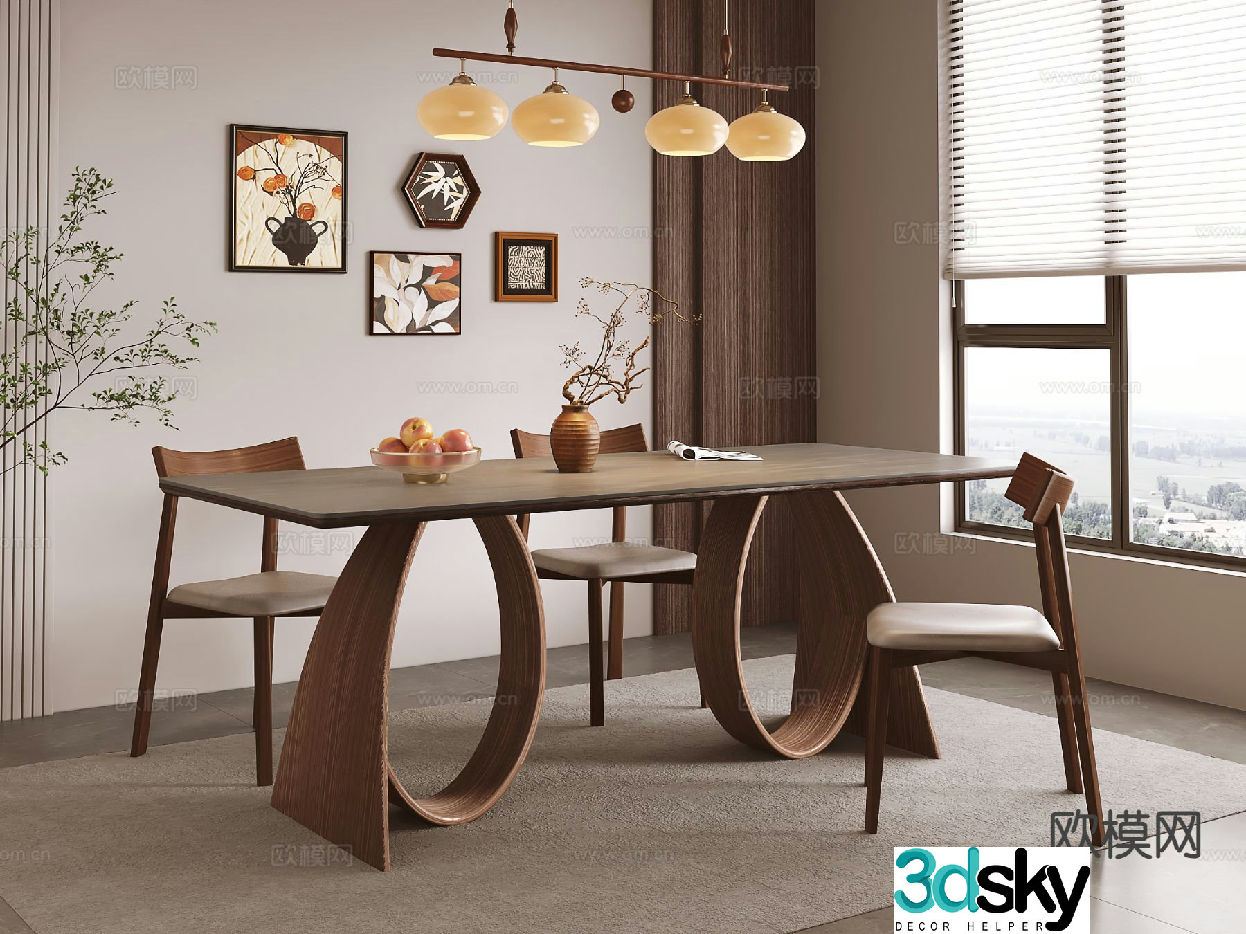 Medieval style dining table and chairs bar dining table 3D model