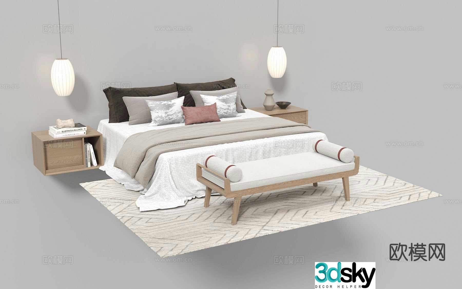 New Chinese style double bed 3d model