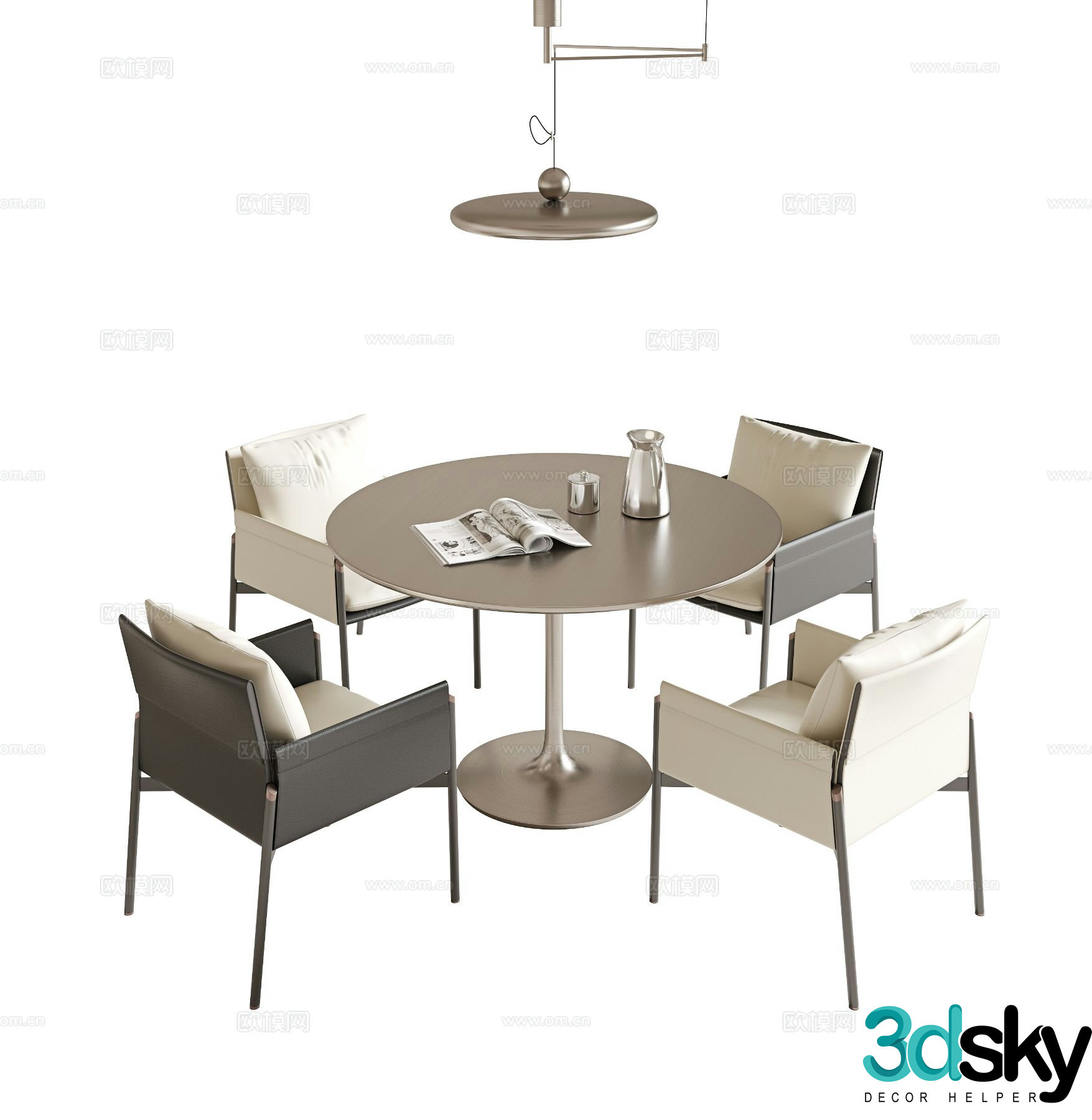 Modern round dining table and chairs 3d model