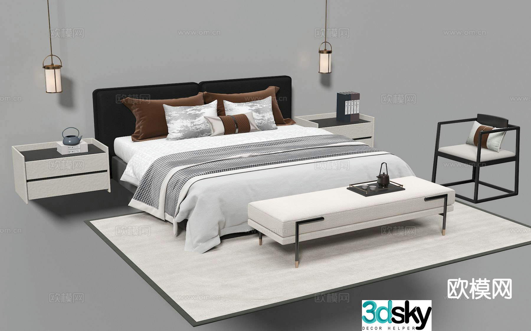 New Chinese style double bed 3d model