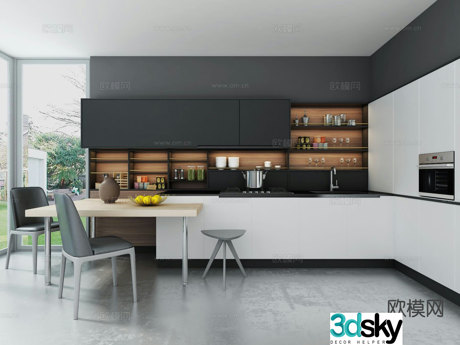 Modern open kitchen 3d model