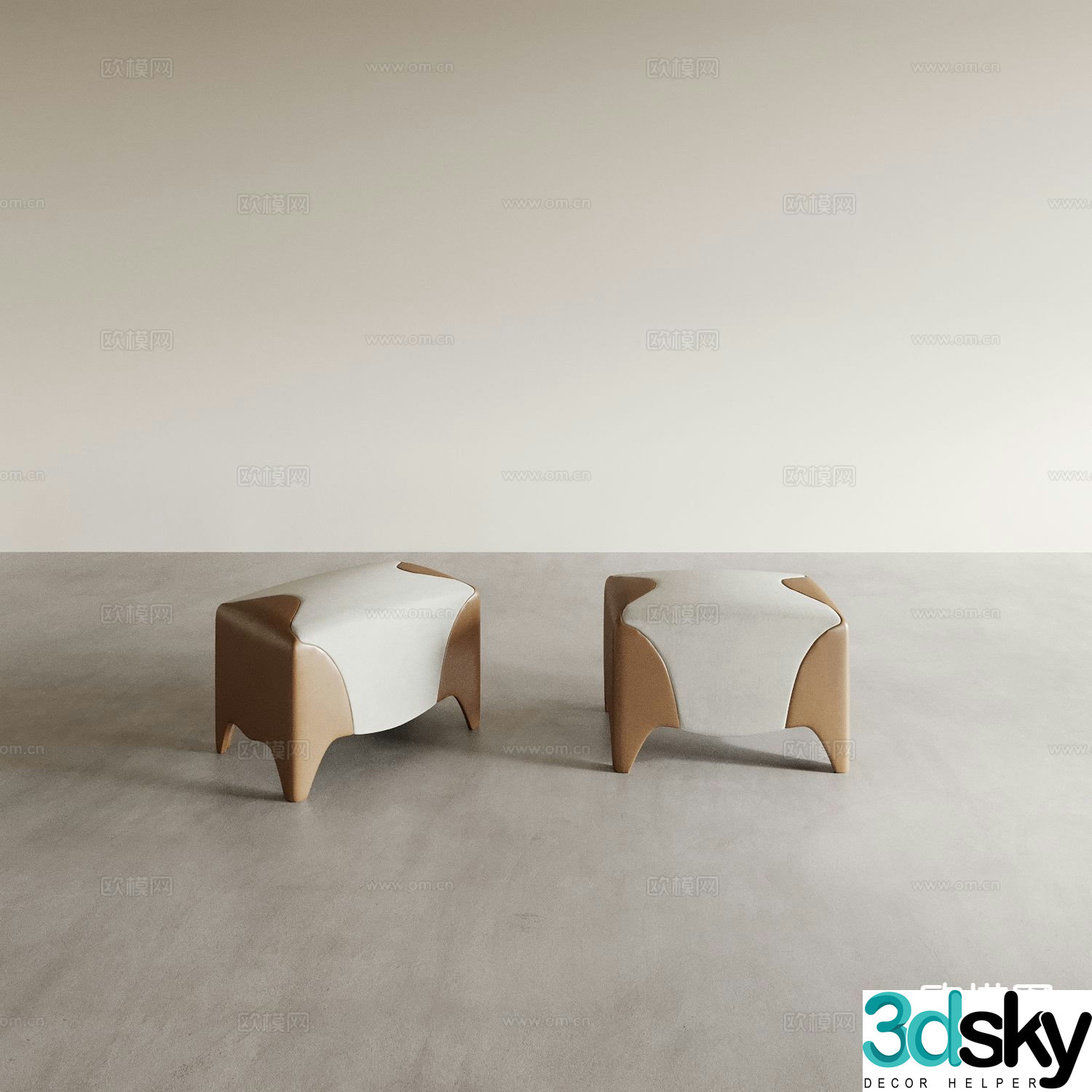 Stool square stool coffee stool makeup stool 3d model
