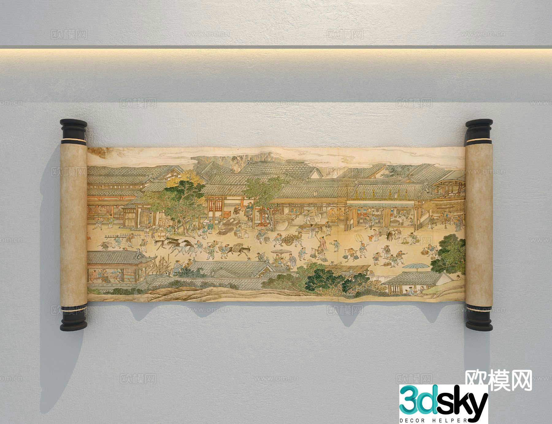 New Chinese scroll painting 3D model of Along the River During Qingming Festival