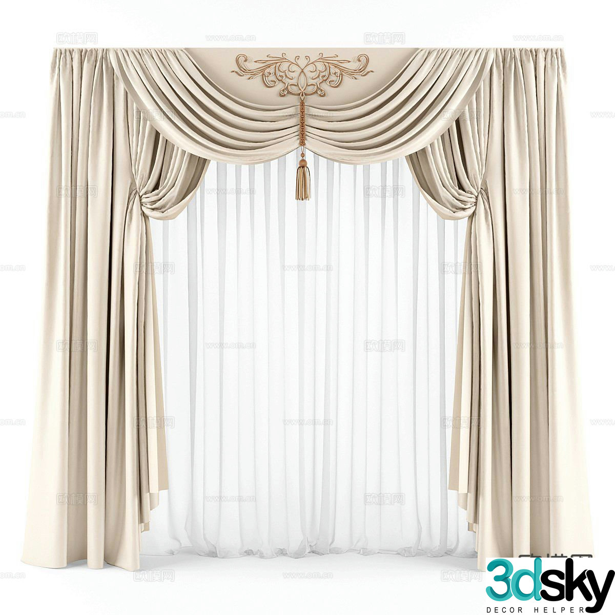 Simple European curtains screens gauze curtains 3D model