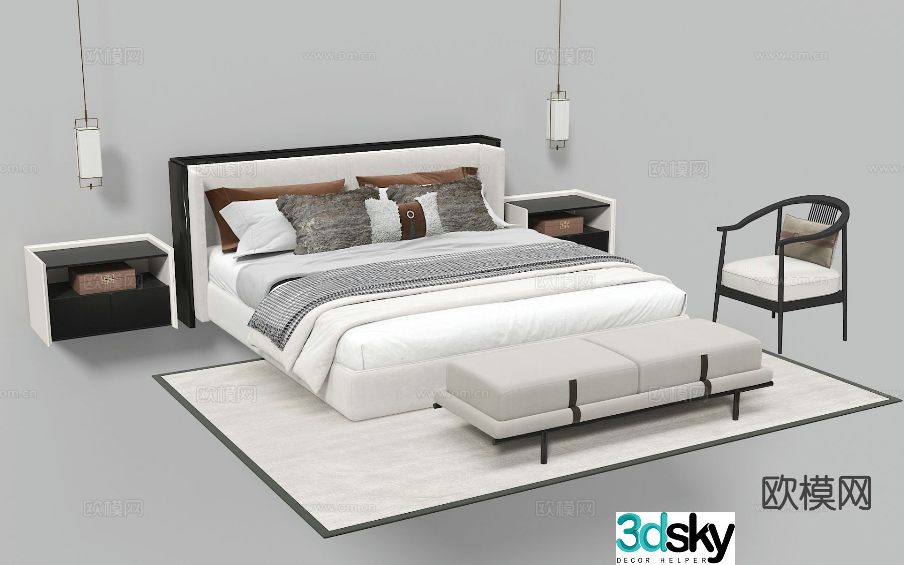 New Chinese style double bed 3d model