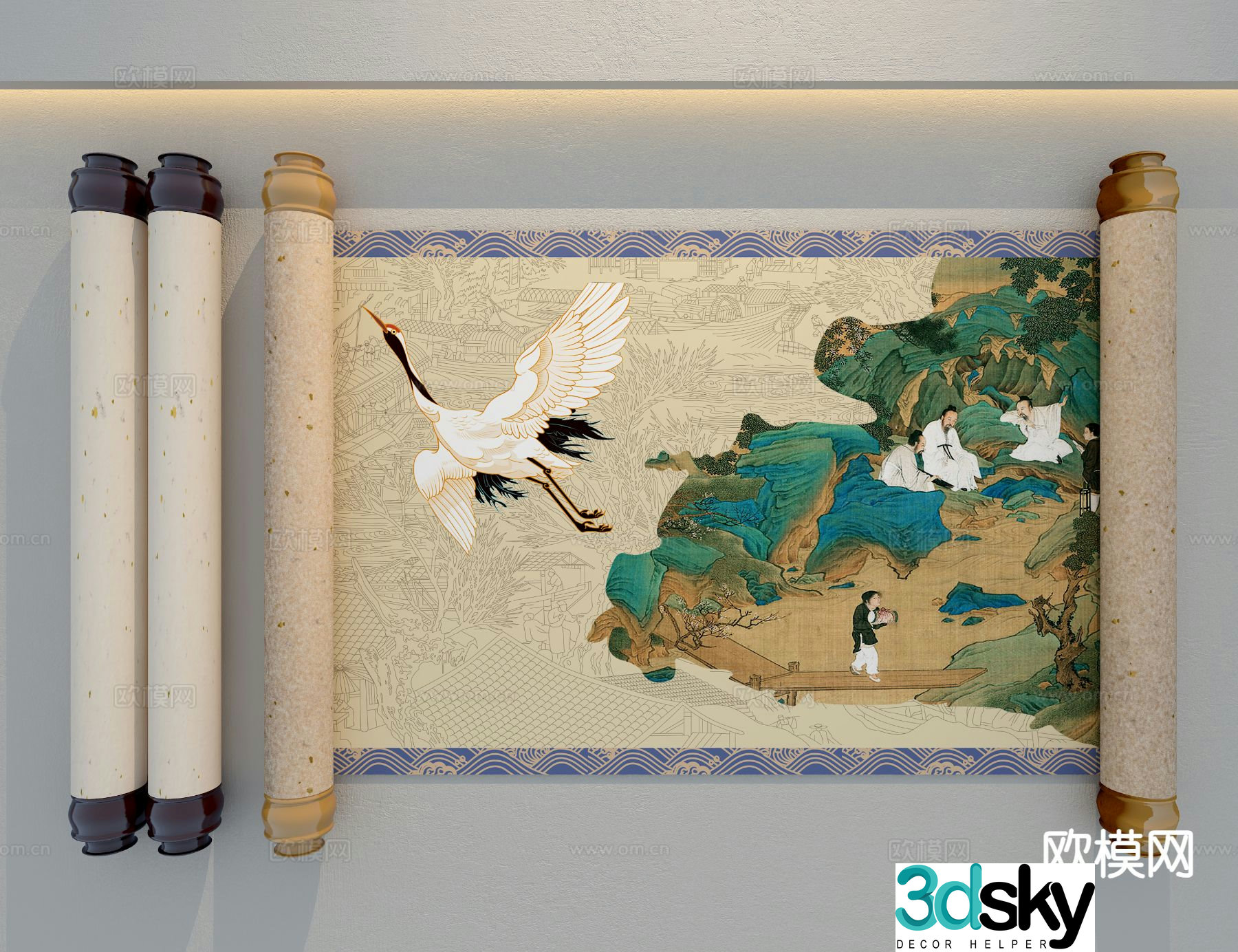 New Chinese style scroll painting decorative painting scroll 3d model