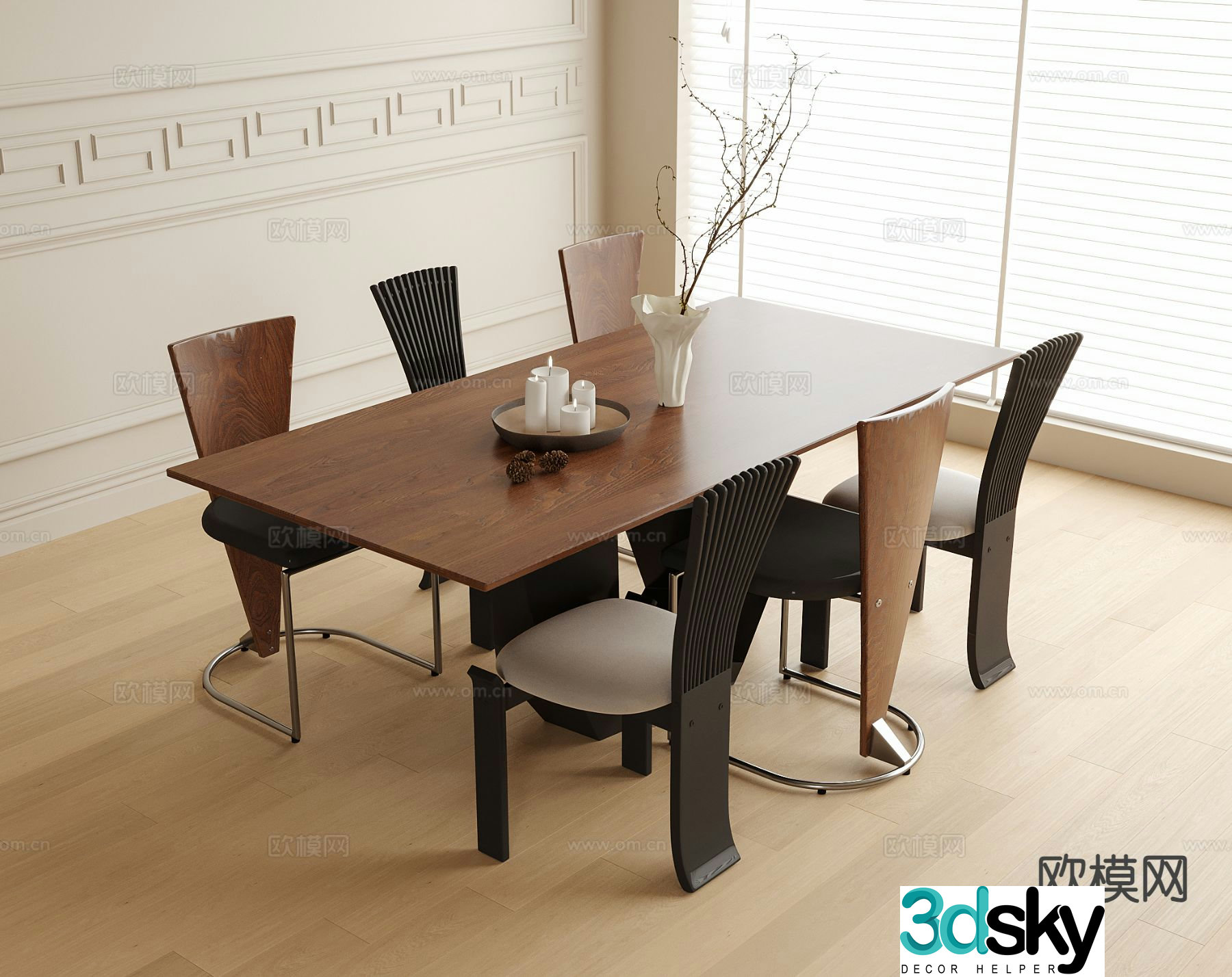 Medieval style dining table and chairs 3d model