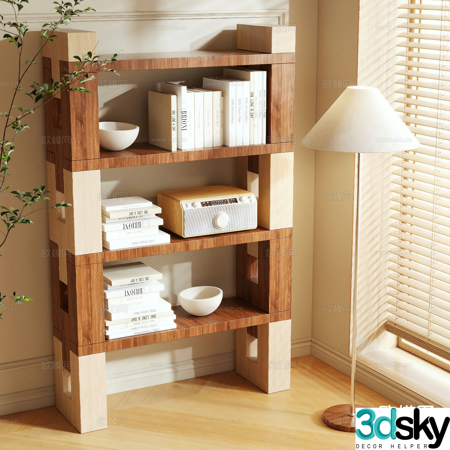 Medieval style storage shelf bookshelf 3d model