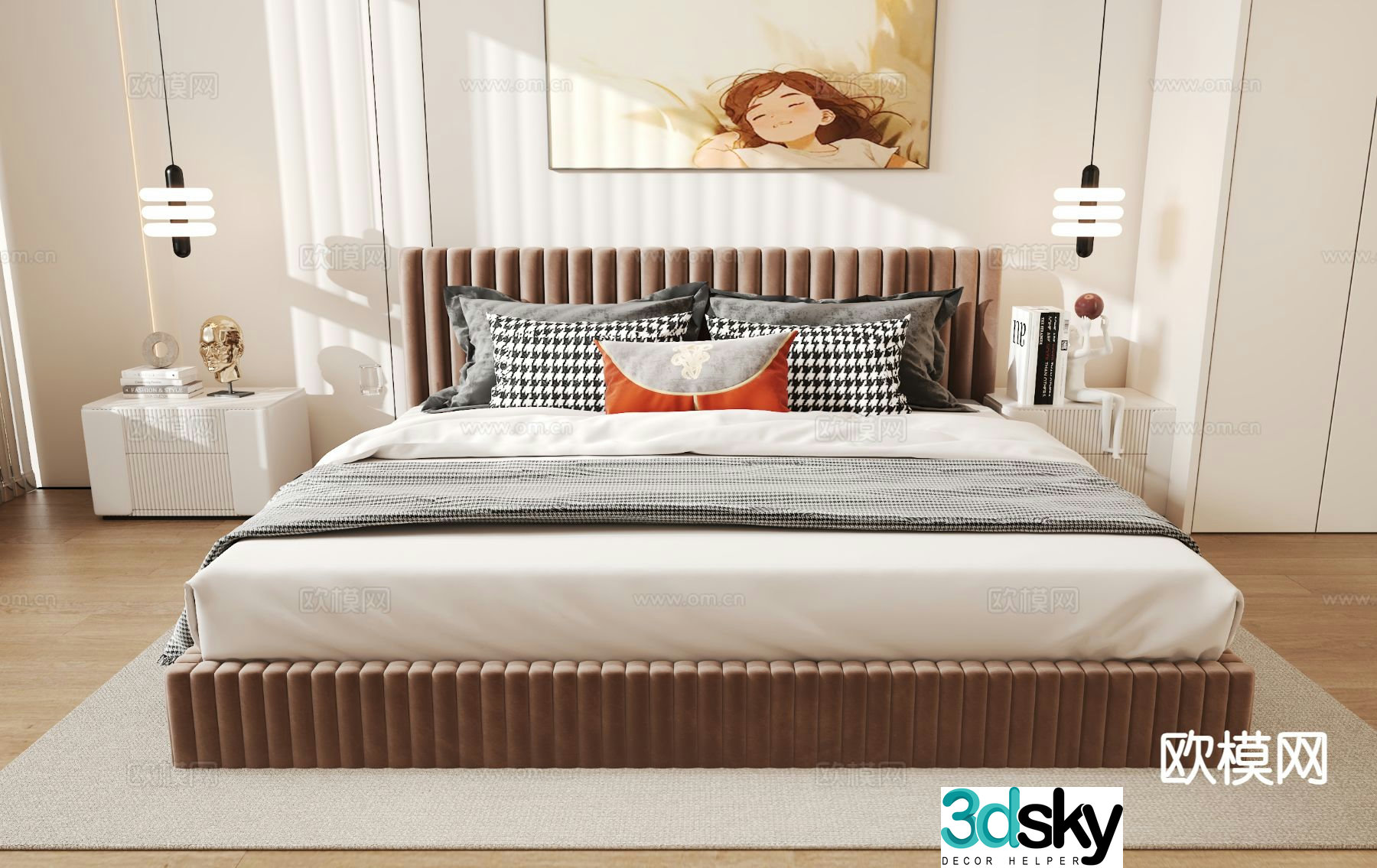 Modern double bed 3d model