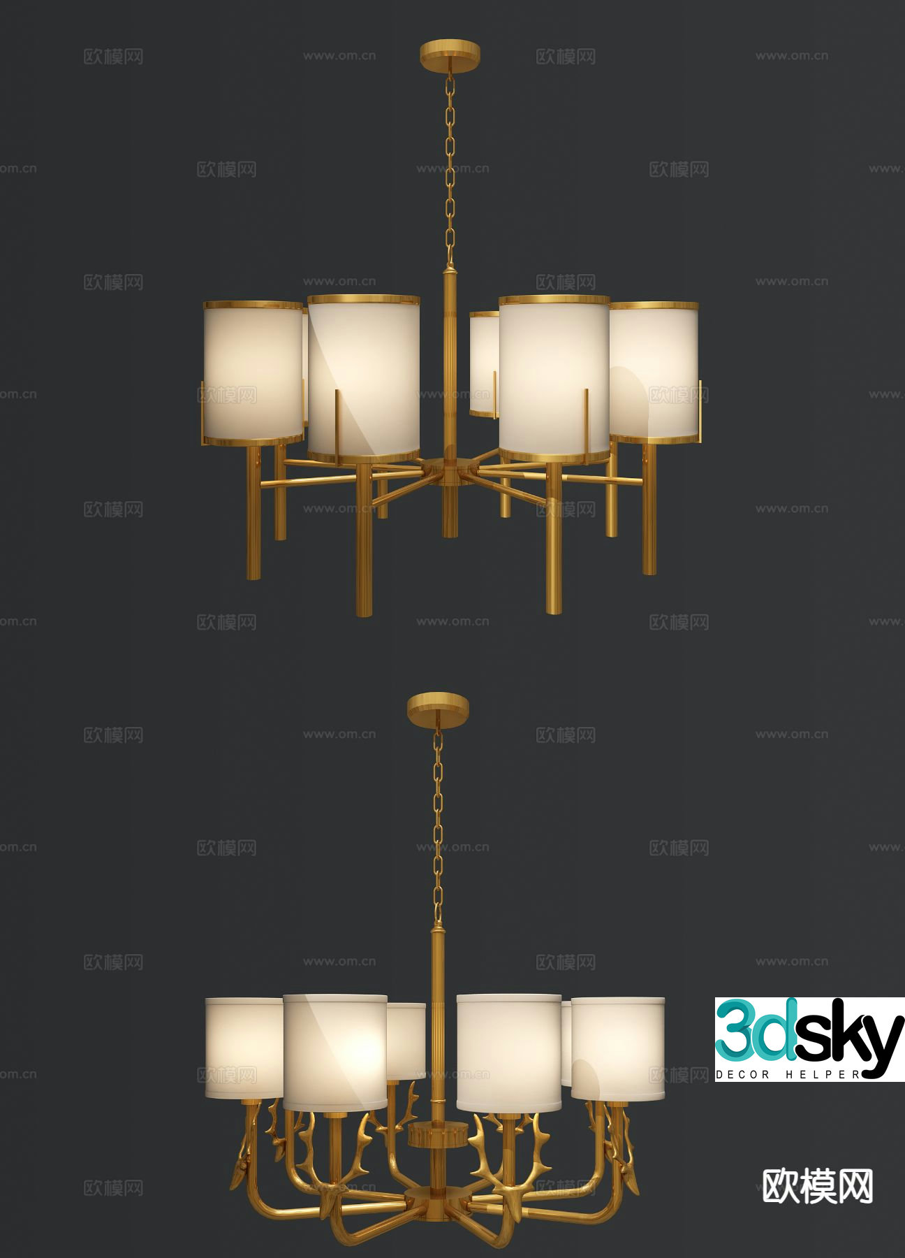 New Chinese style chandelier multi-head chandelier 3d model