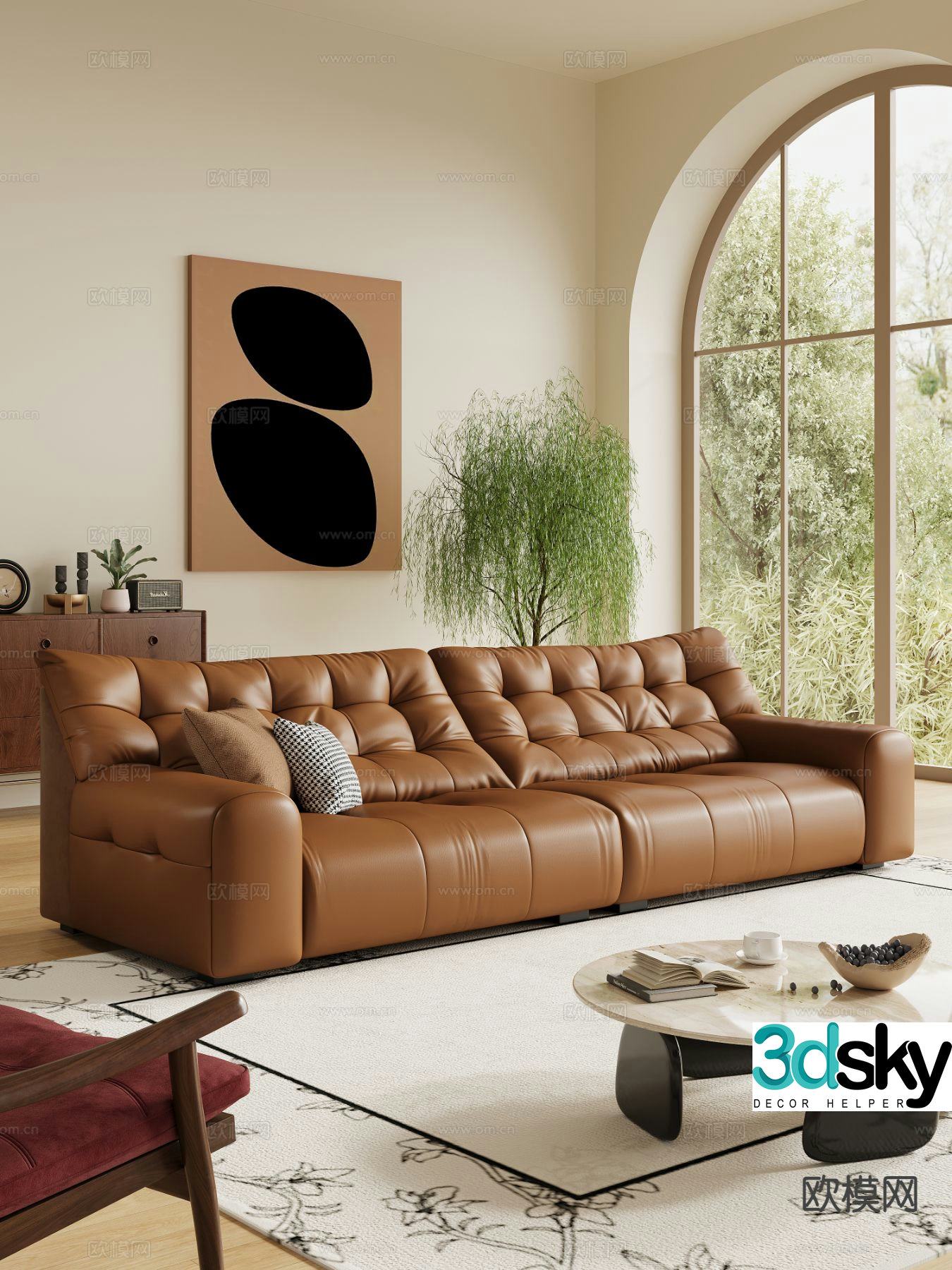 Wabi Sabi Double Sofa Leather Sofa 3D Model
