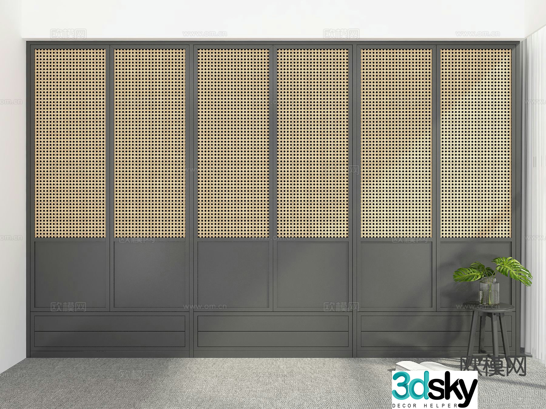Wabi-sabi rattan wardrobe wardrobe 3d model