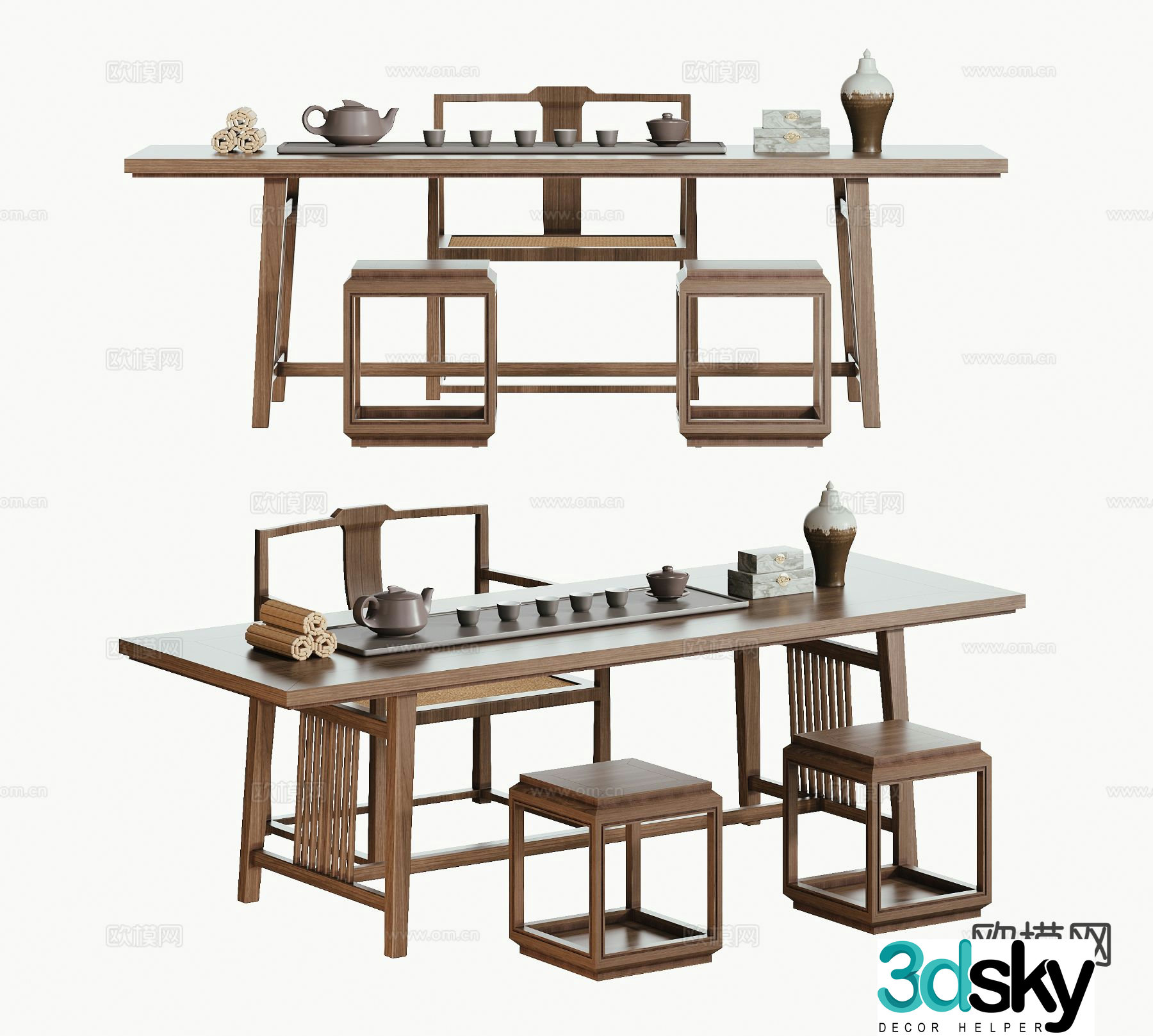 New Chinese style tea table tea table 3d model