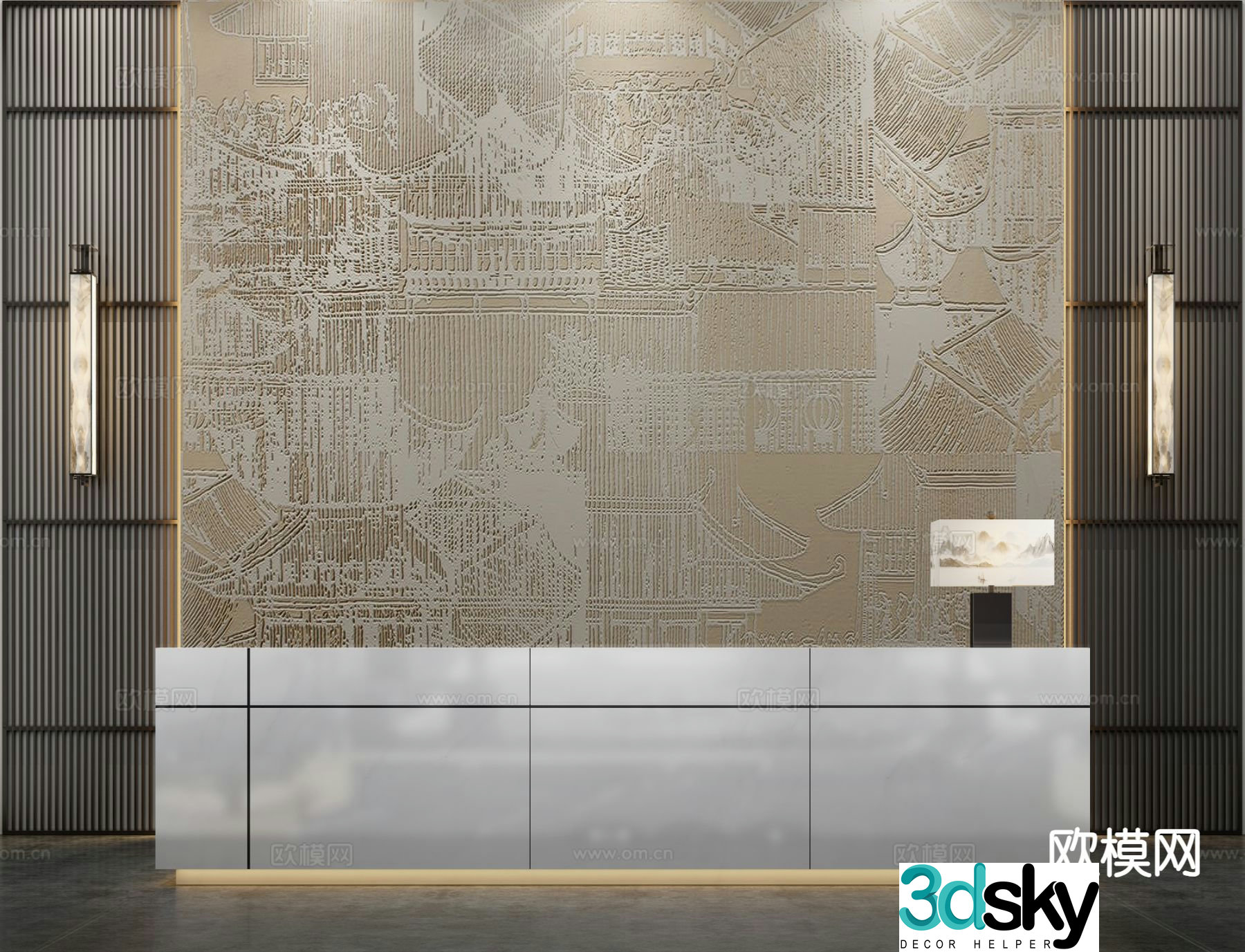 New Chinese style front desk reception desk service desk 3d model