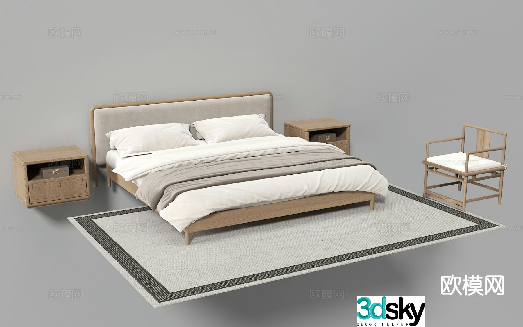 New Chinese style double bed 3d model