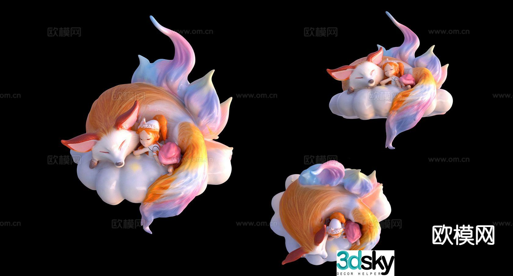 Japanese style fox little girl ornaments cartoon ornaments 3d model