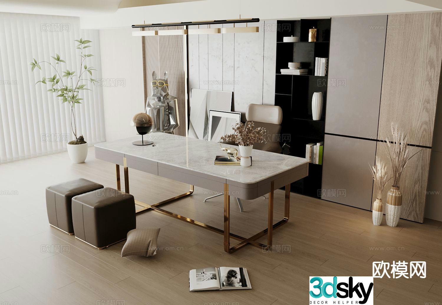 modern desk desk 3d model