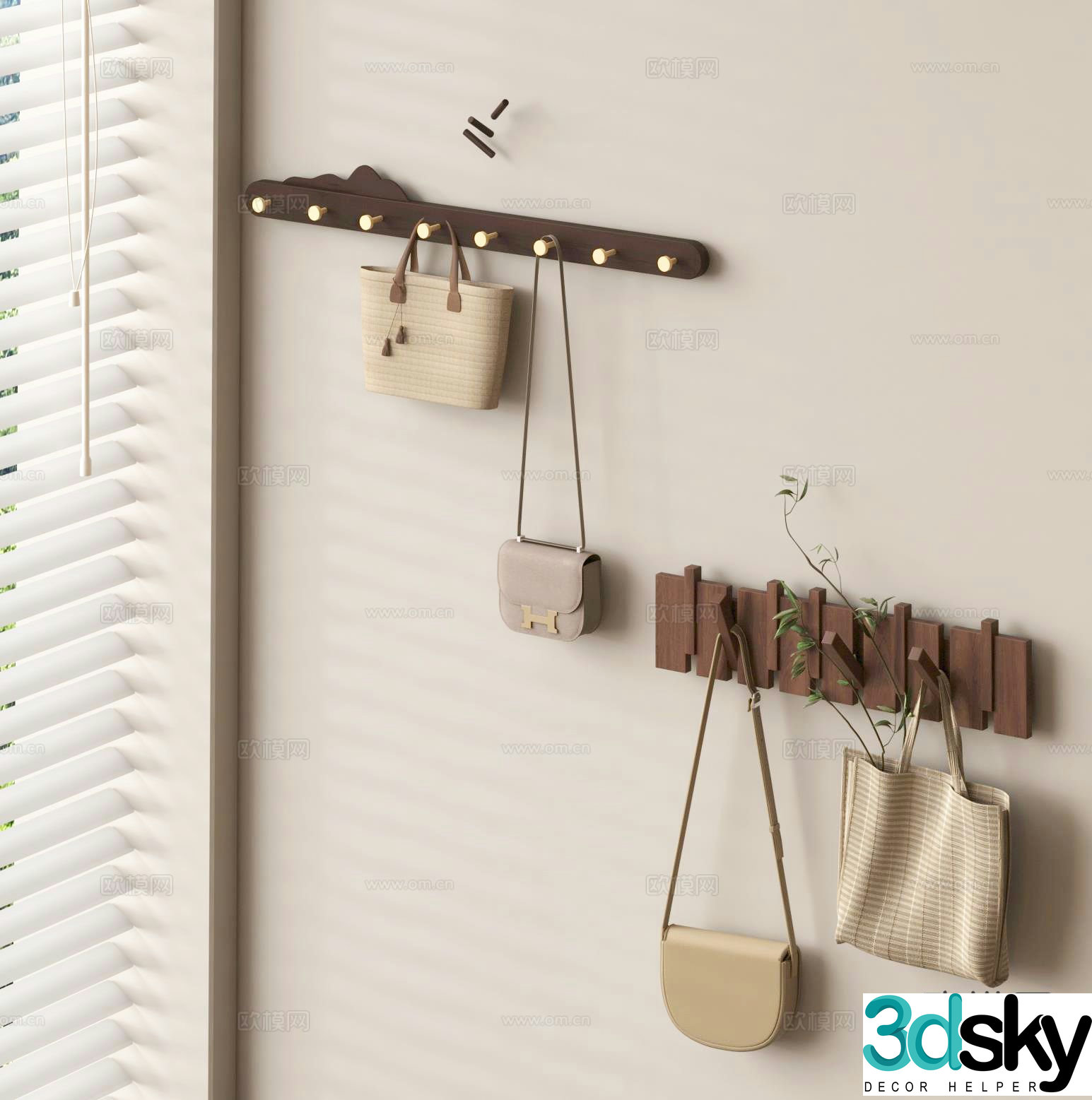 Wabi-sabi clothes hook clothes hanger bag hanger 3D model