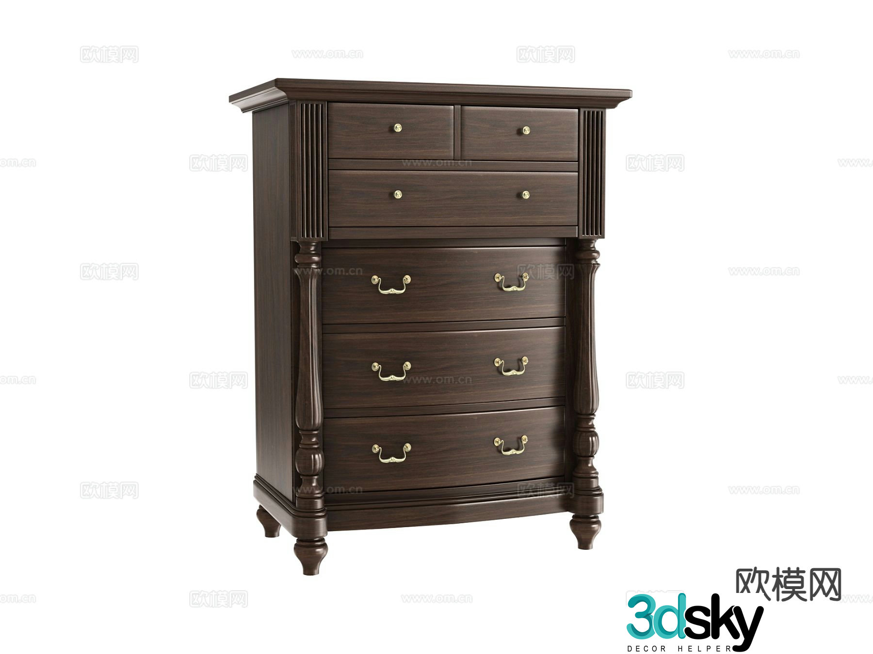 American style chest of drawers side cabinet 3d model