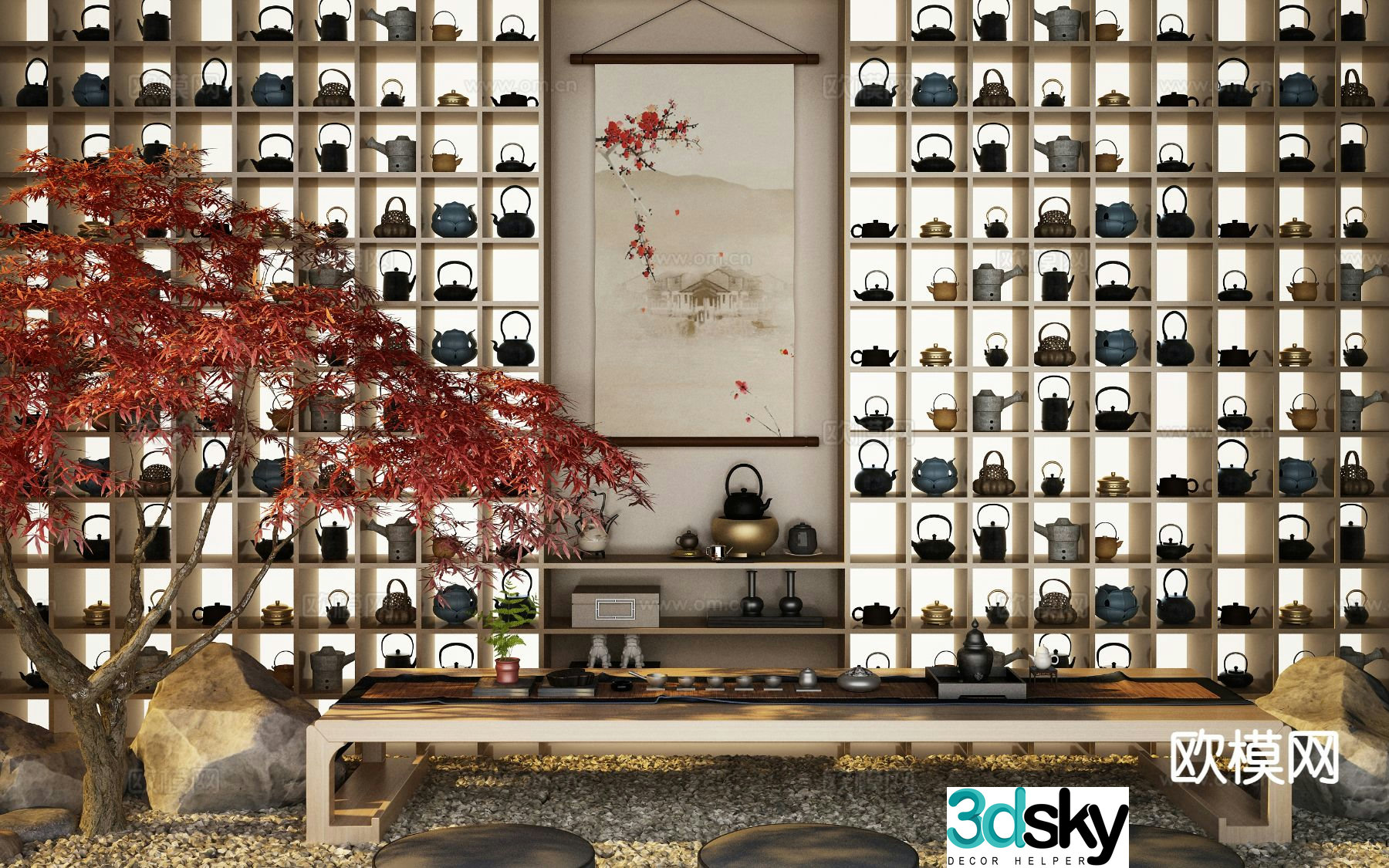 New Chinese tea set tea cabinet 3d model