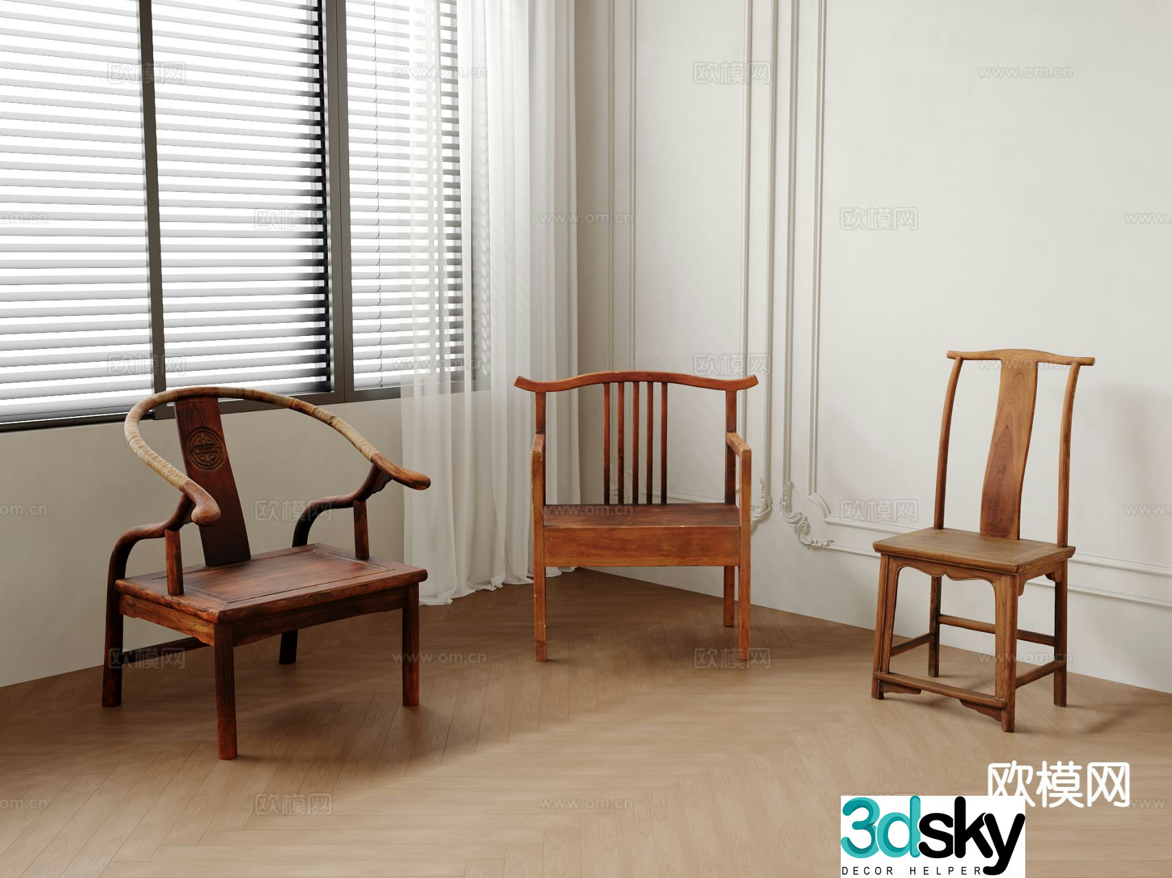 Chinese style chair arm chair Taishi chair 3d model