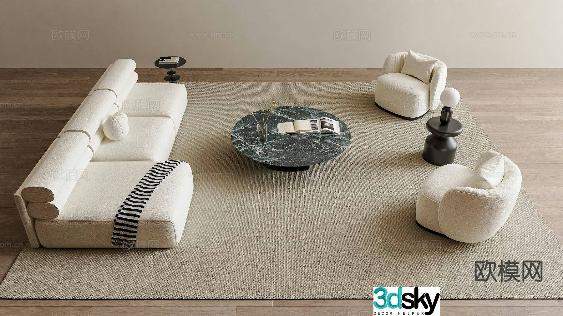 Cream style modular sofa 3d model